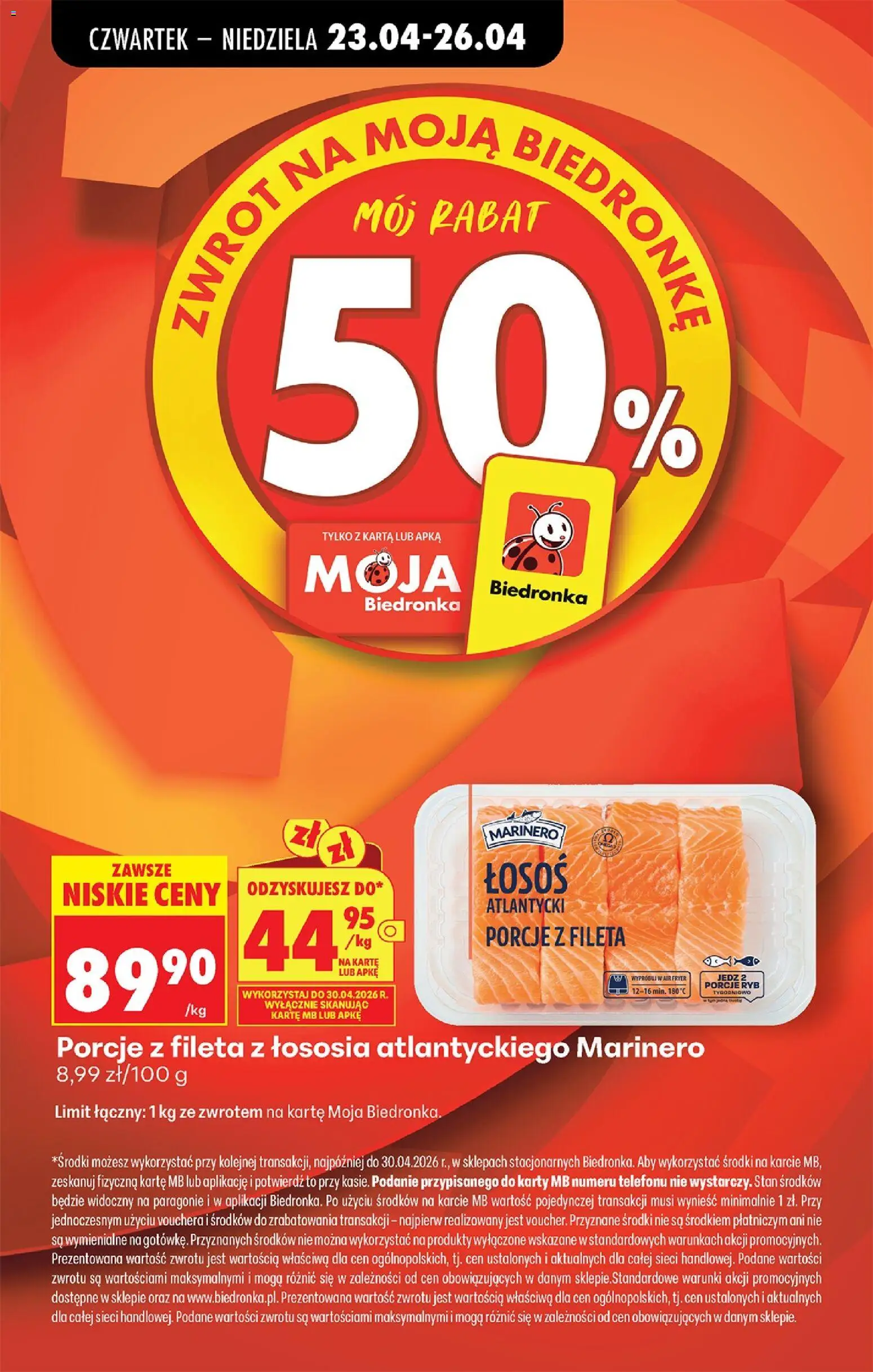 Biedronka gazetka od czwartku od 23.04.2026 | Strona: 14 | Produkty: Karta, Łosoś atlantycki, Łosoś