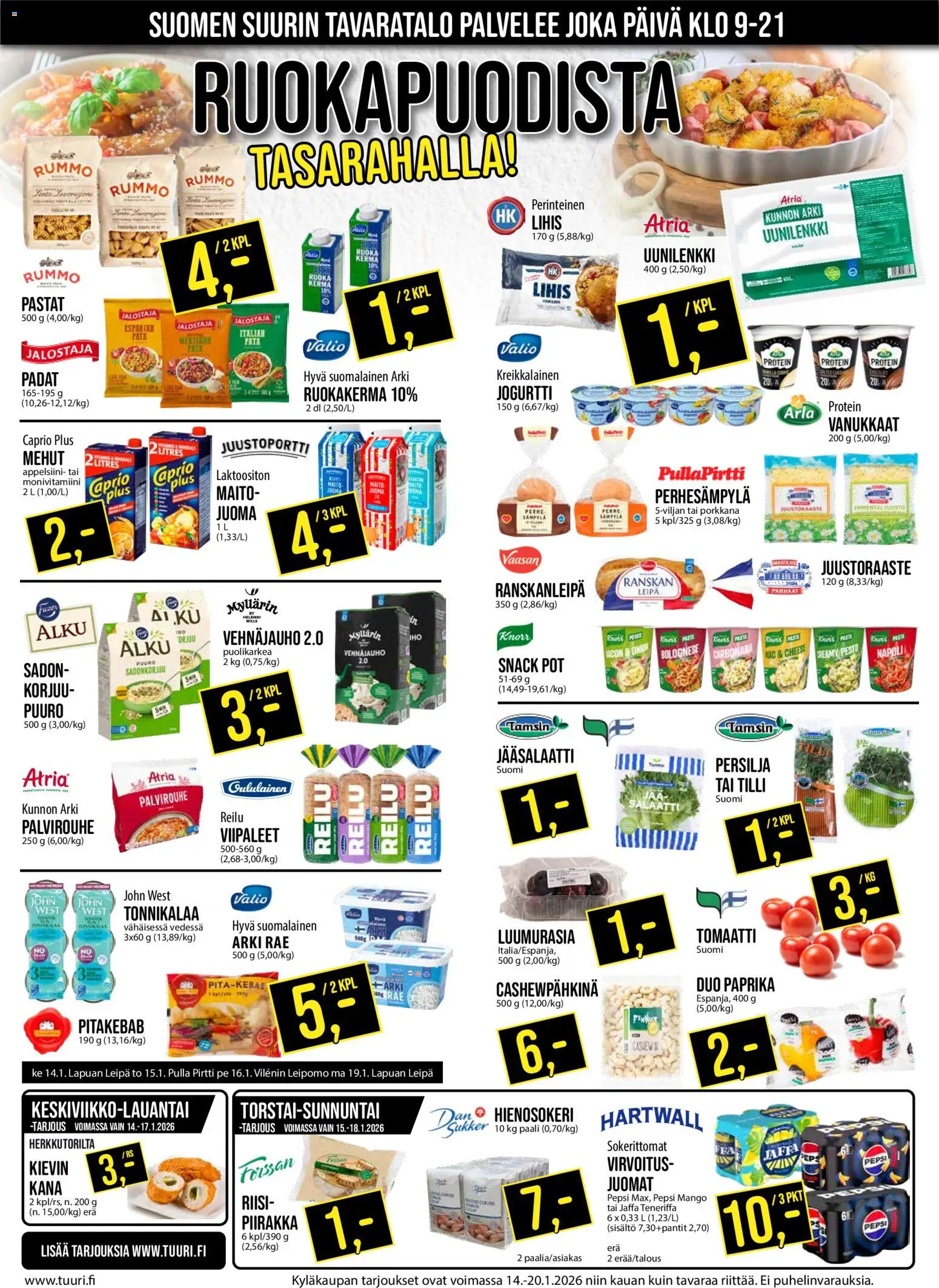 Tuuri tarjoukset – voimassa 14.01.2026 alkaen | Sivu: 5 | Tuotteet: Maito, Jogurtti, Piirakka, Pulla