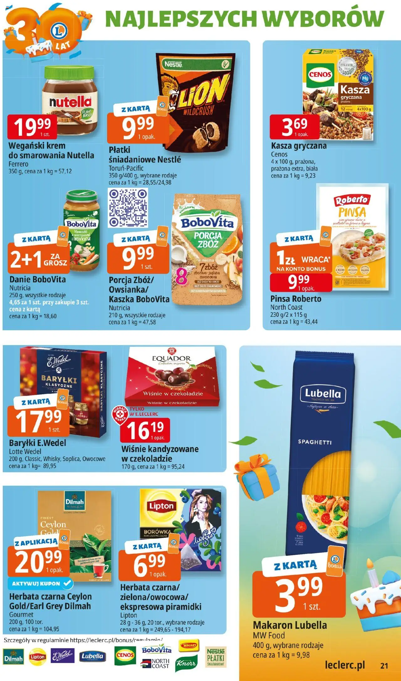 E.Leclerc Gazetka - Zielona Góra od 14.10.2025 | Strona: 21 | Produkty: Karta, Nutella, Kasza gryczana, Krem