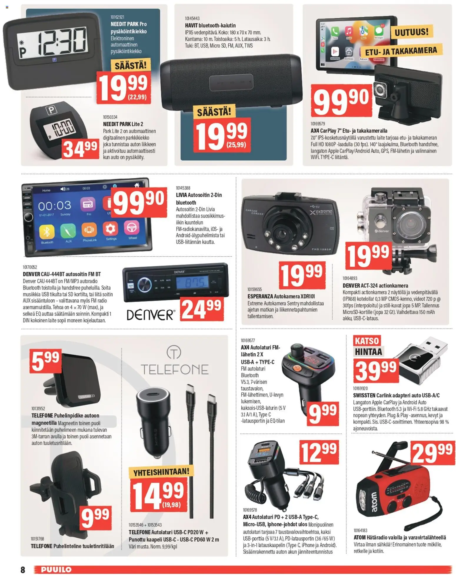 Puuilo tarjoukset – voimassa 16.02.2026 alkaen | Sivu: 8 | Tuotteet: USB, Autolaturi, Parkkikiekko, Kaapeli