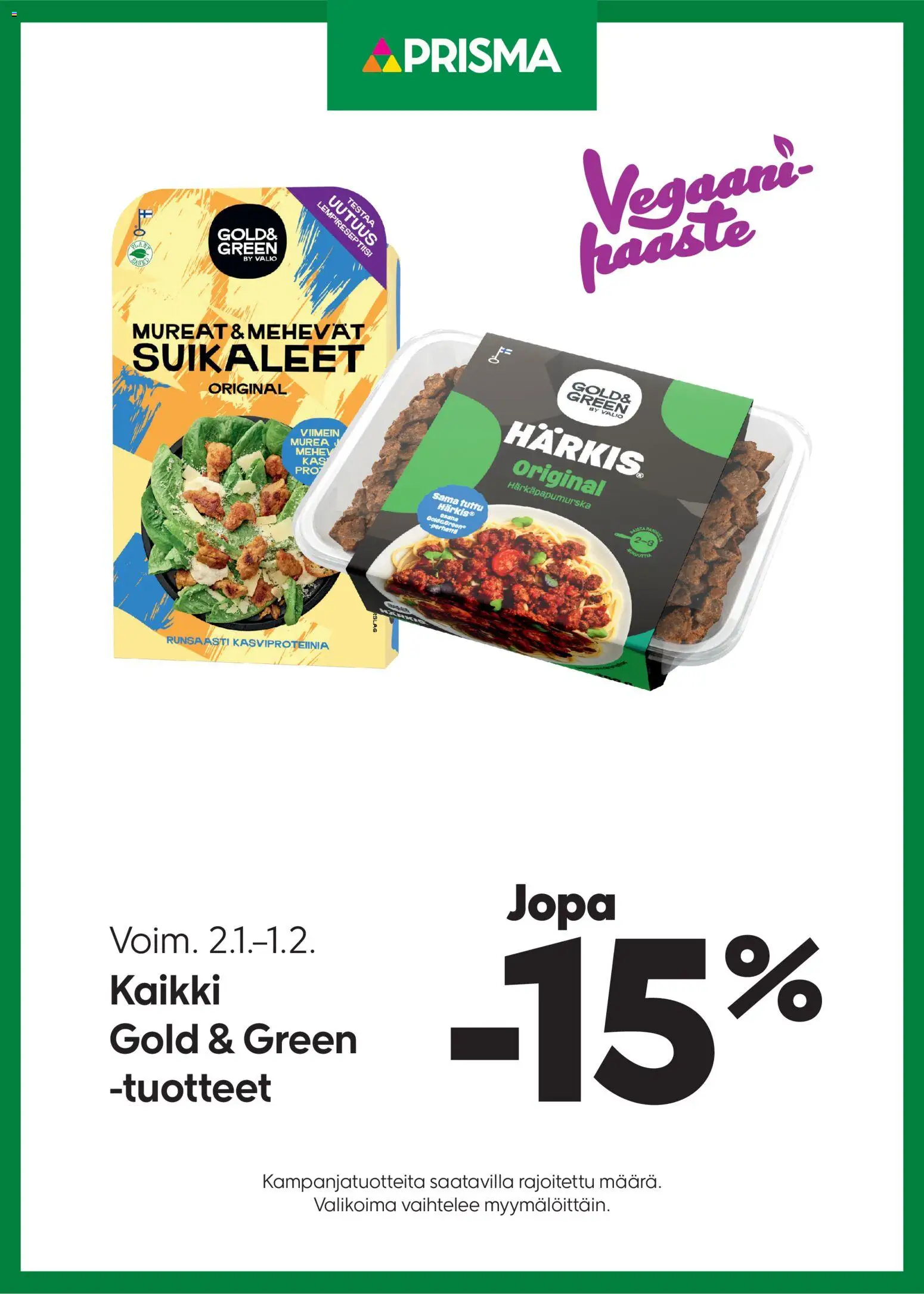 Prisma tarjoukset Gold & Green – voimassa 02.01.2026 alkaen | Sivu: 1
