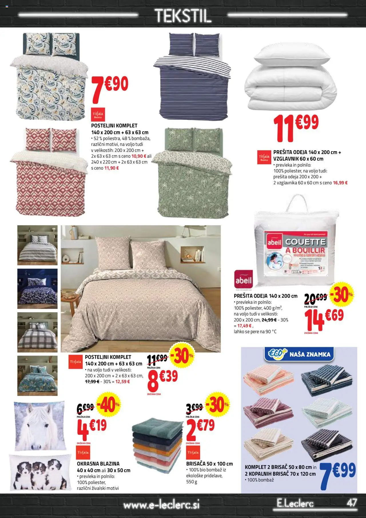 E.leclerc katalog │ velja od 06.08.2025 | Stran: 47 | Izdelki: Brisača, Prevleka, Blazina, Odeja