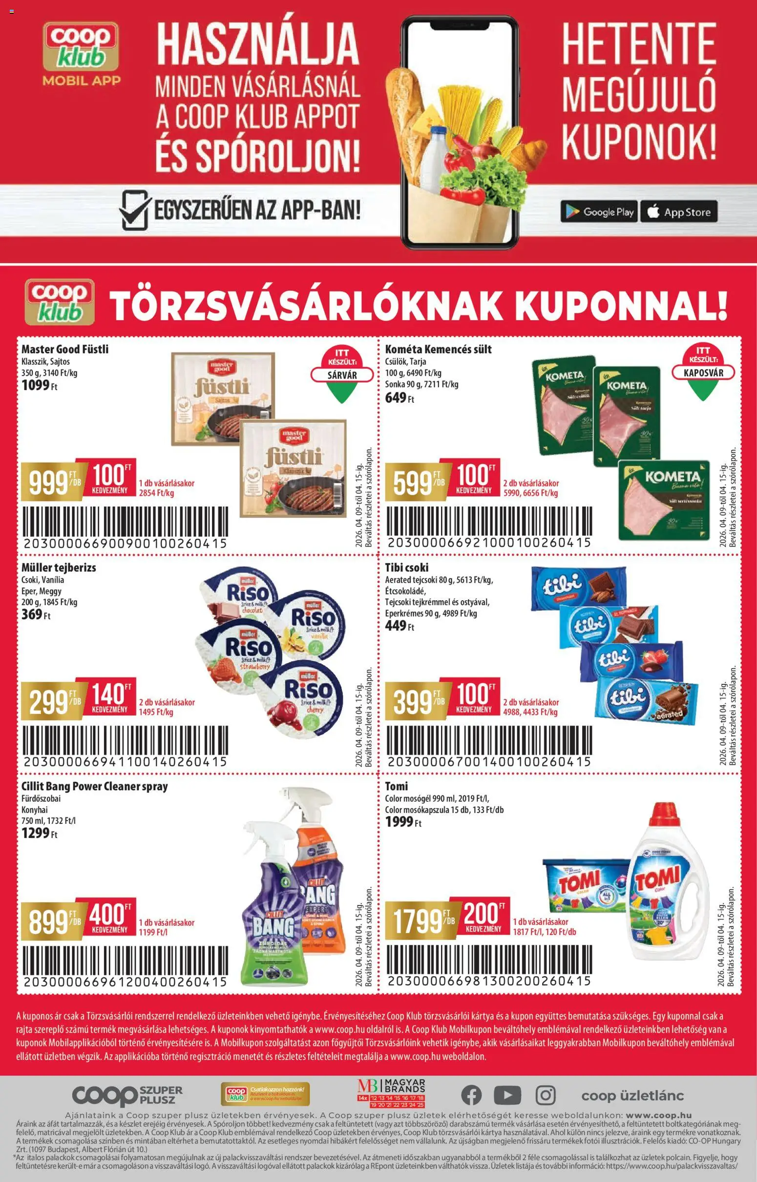 COOP akciós ujság - amely érvényes a következő dátumtól: 09.04.2026 | Oldal: 12 | Termékek: Tejberizs, Tarja, Meggy, Mosógél