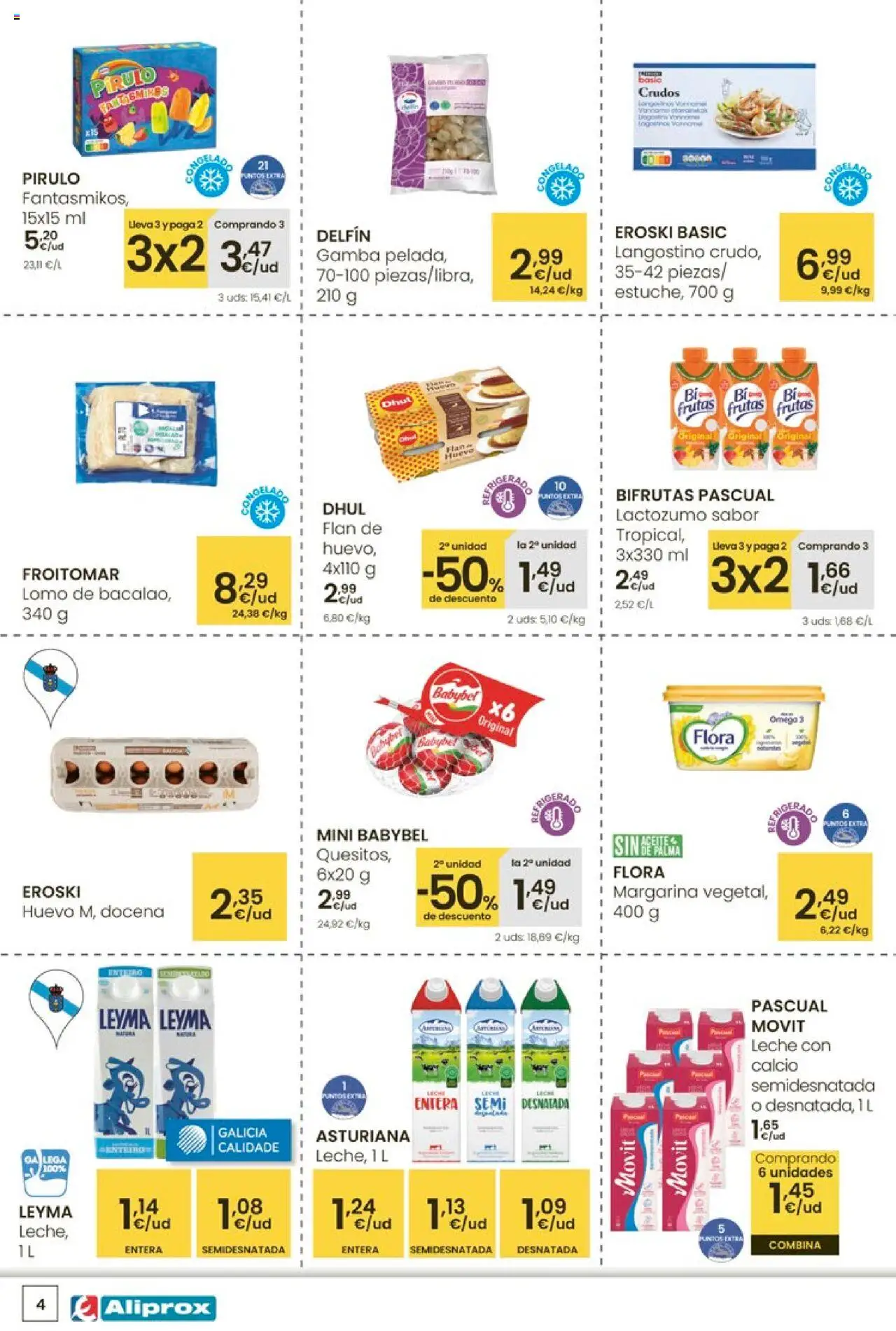 Eroski - Aliprox │ válido desde el 02.10.2025 | Página: 4 | Productos: Leche entera, Δοχείο φοντί, Langostino, Gamba
