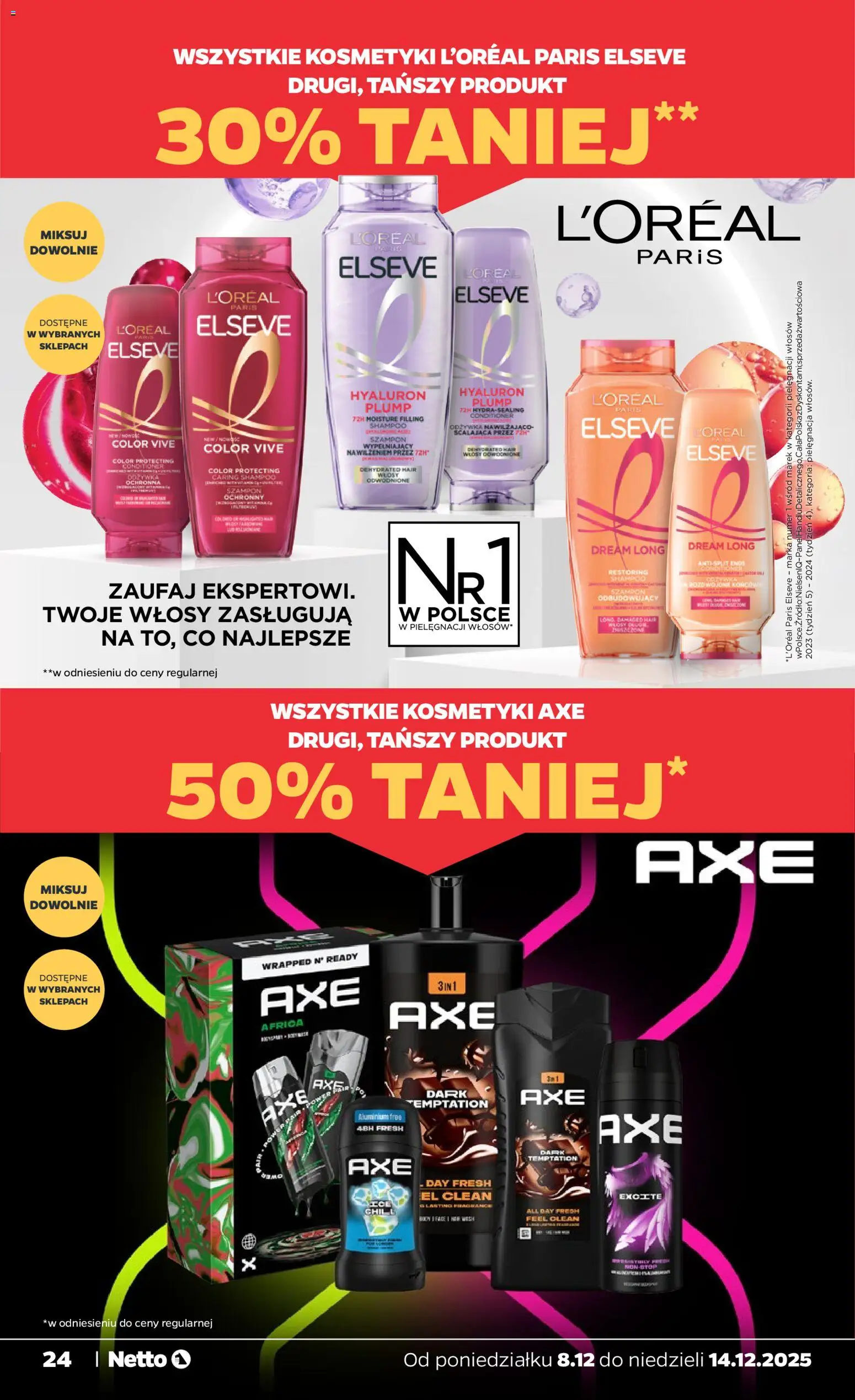 Netto gazetka - Spożywcza od 08.12.2025 | Strona: 24 | Produkty: Kosmetyki, Szampon, Odżywka