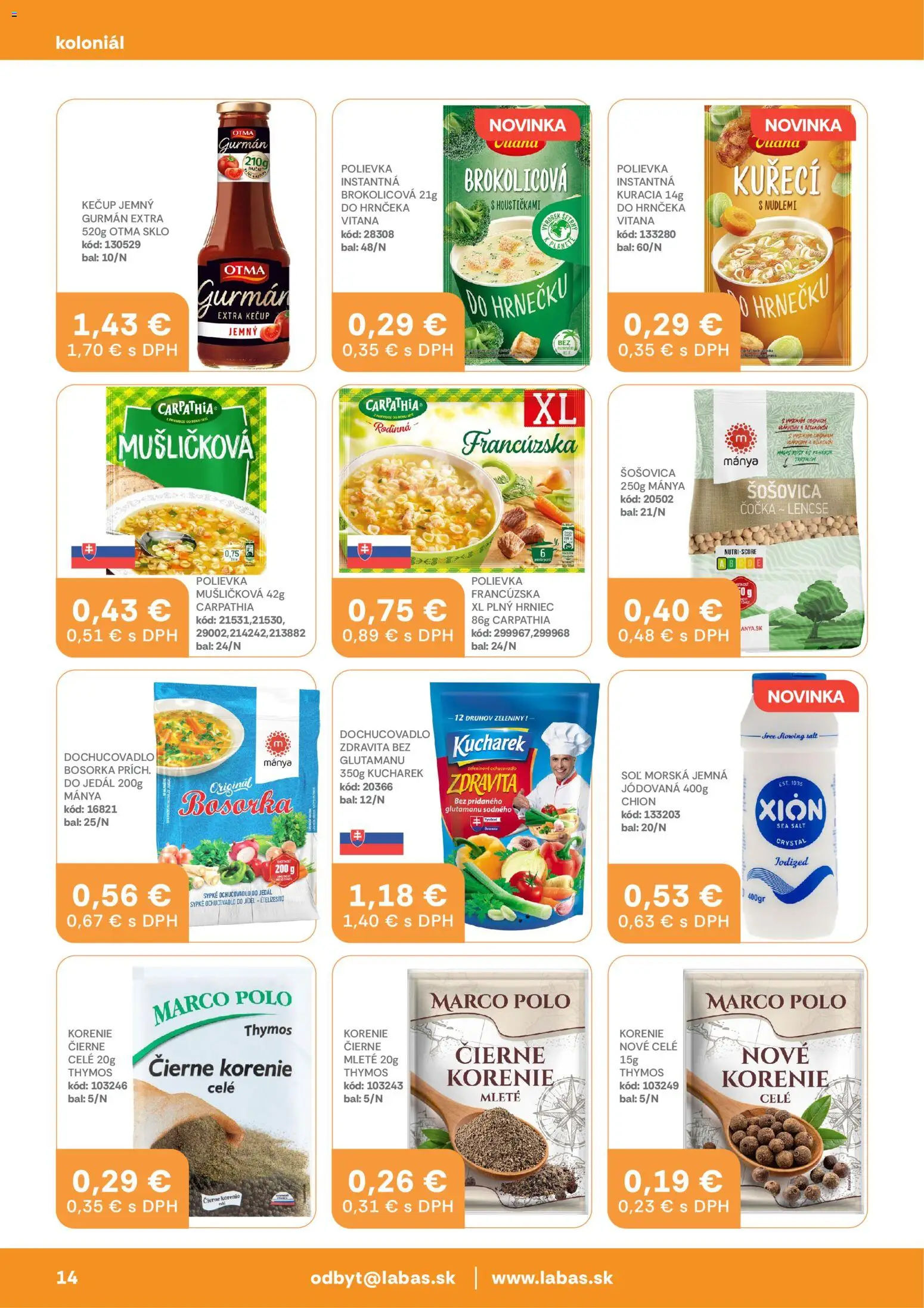 Nové Labaš akcie – leták je platný od 13.03.2026 | Strana: 14 | Produkty: Rošt, Čierne korenie, Kečup, Soľ