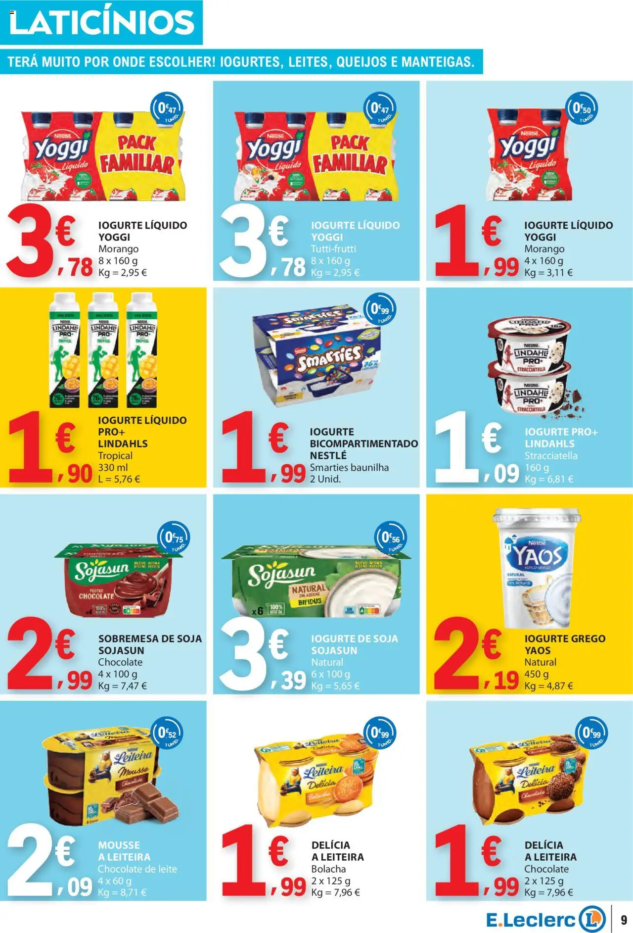 E.Leclerc - Folheto Semanal │ válido de 03.07.2025 | Página: 9 | Produtos: Leite, Iogurte, Nestlé, Iogurte liquido