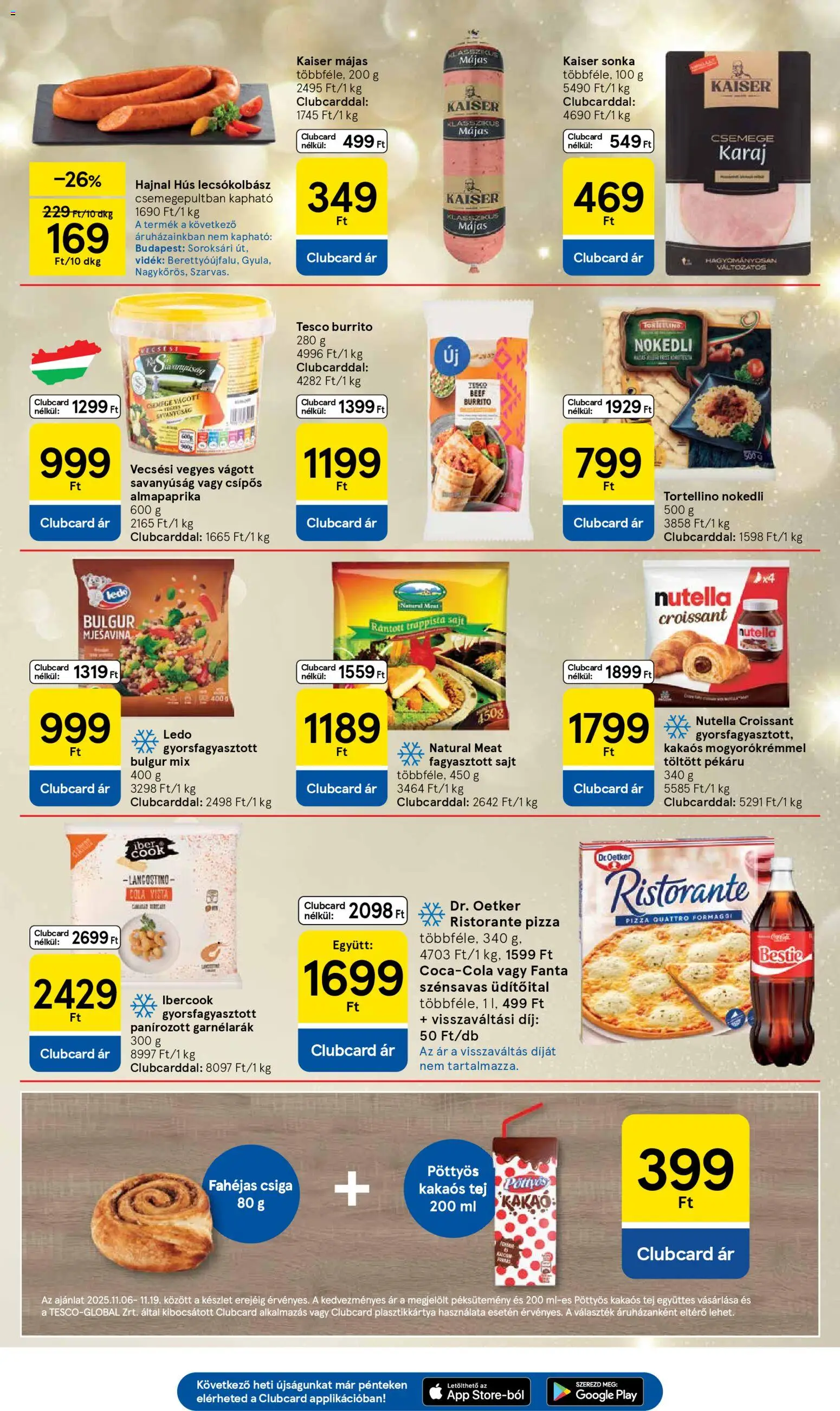 Tesco akciós ujság - amely érvényes a következő dátumtól: 06.11.2025 | Oldal: 3 | Termékek: Croissant, Nutella, Karaj, Sajt