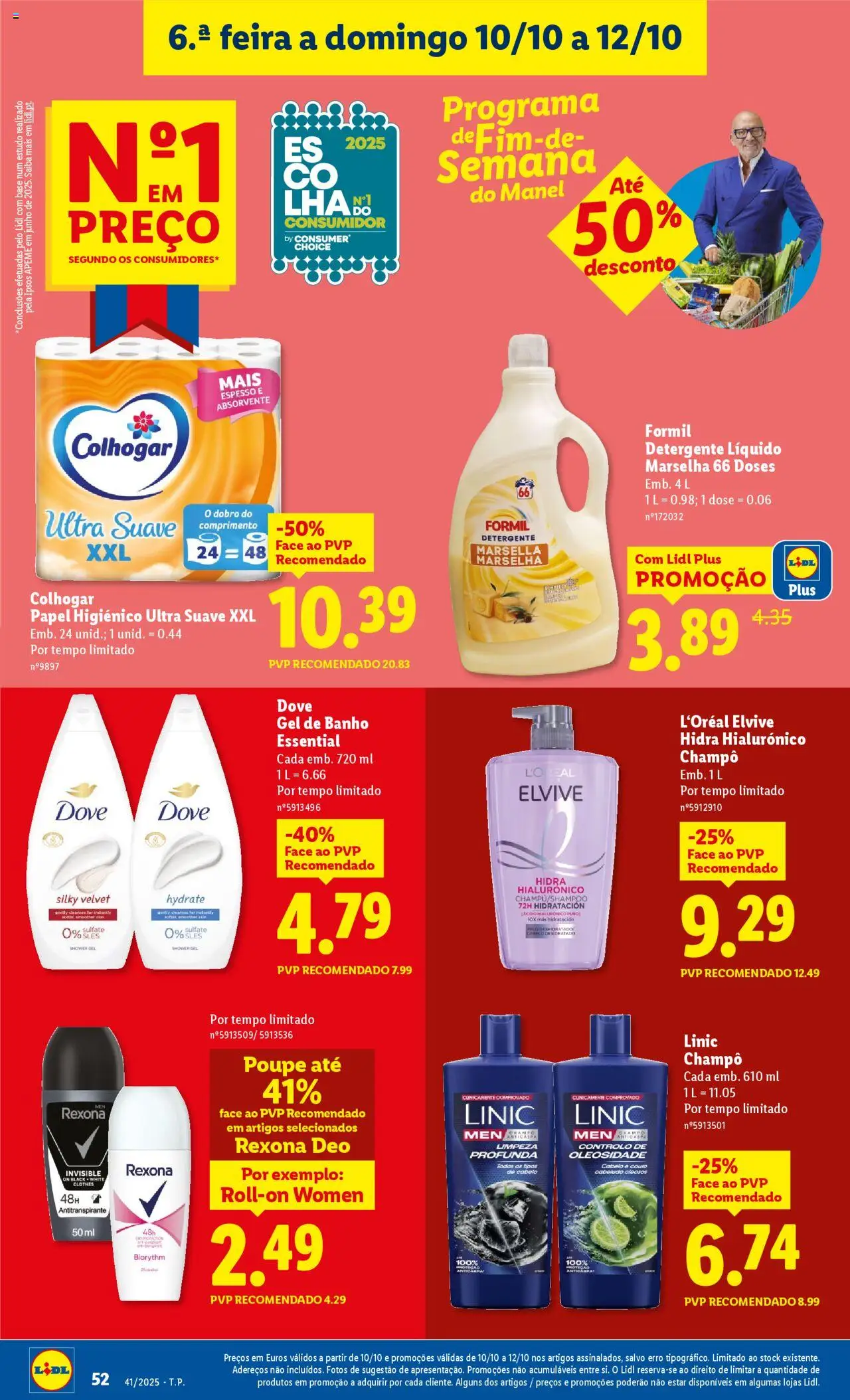 Lidl folheto │ válido de 06.10.2025 | Página: 52 | Produtos: Papel higiénico, Antitranspirante, Detergente, Banho