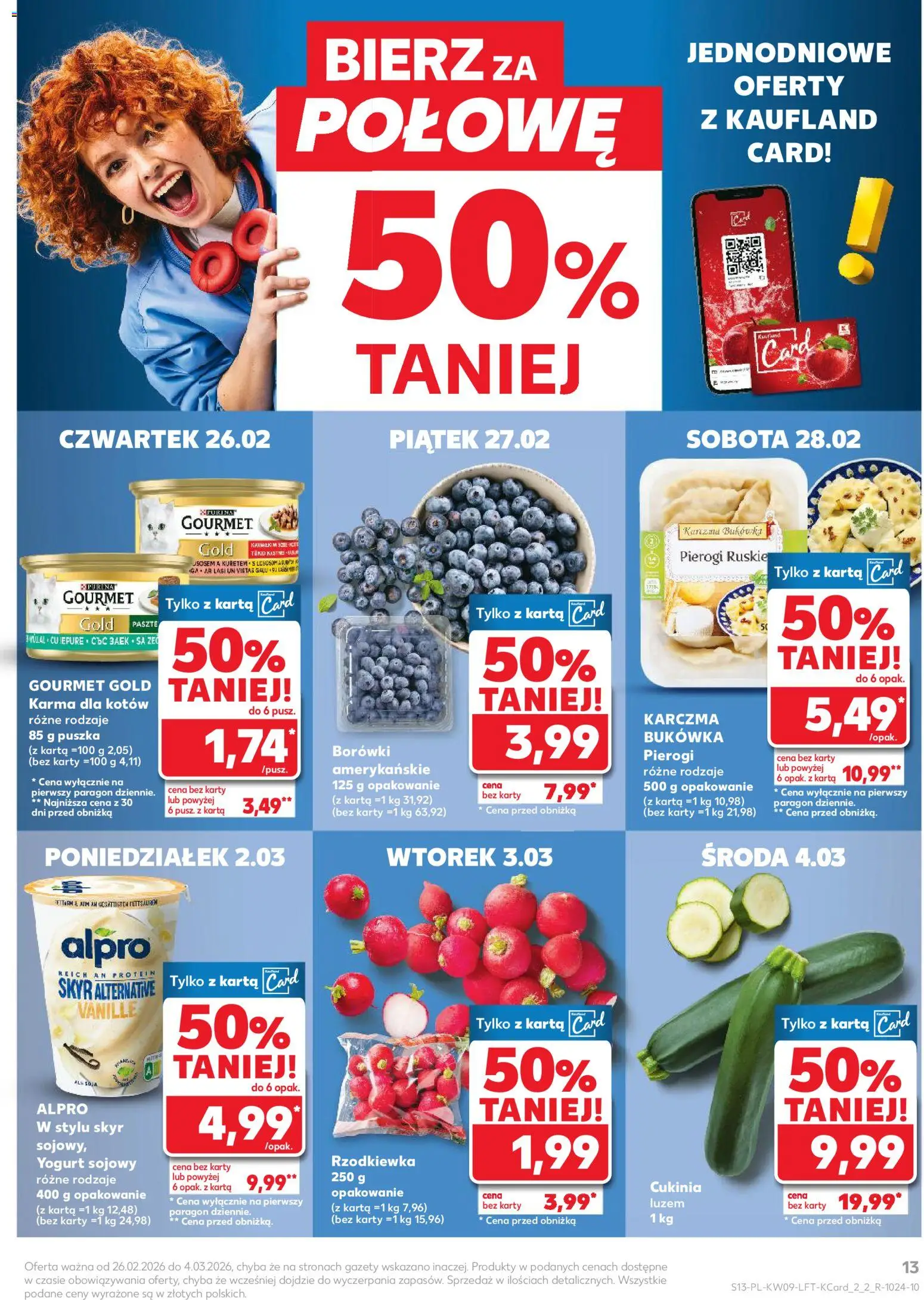 Kaufland gazetka od 26.02.2026 | Strona: 13 | Produkty: Karta, Alpro, Cukinia, Karma dla kotów