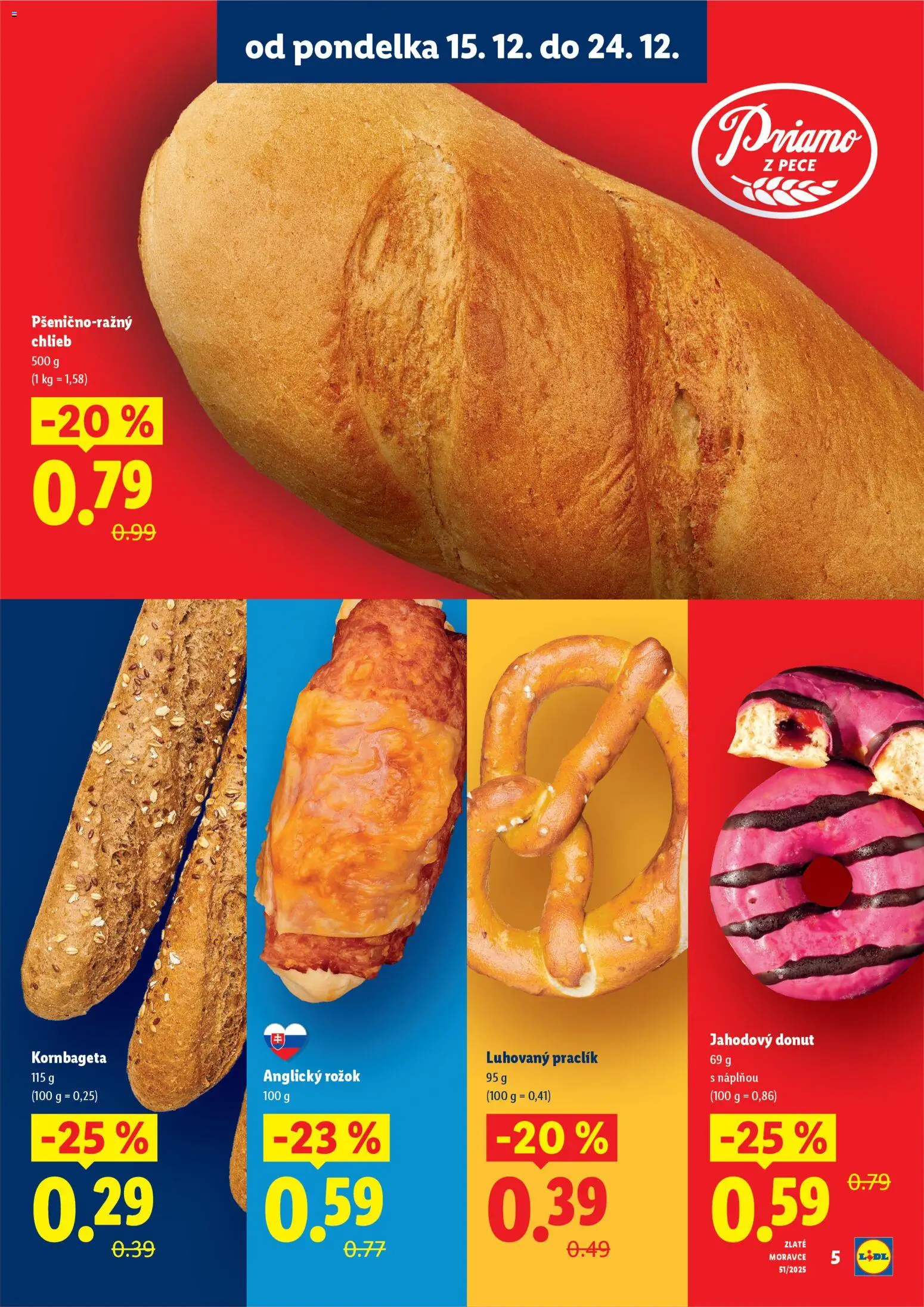Nové Lidl akcie – leták je platný od 15.12.2025 | Strana: 5 | Produkty: Chlieb, Rožok, Donut