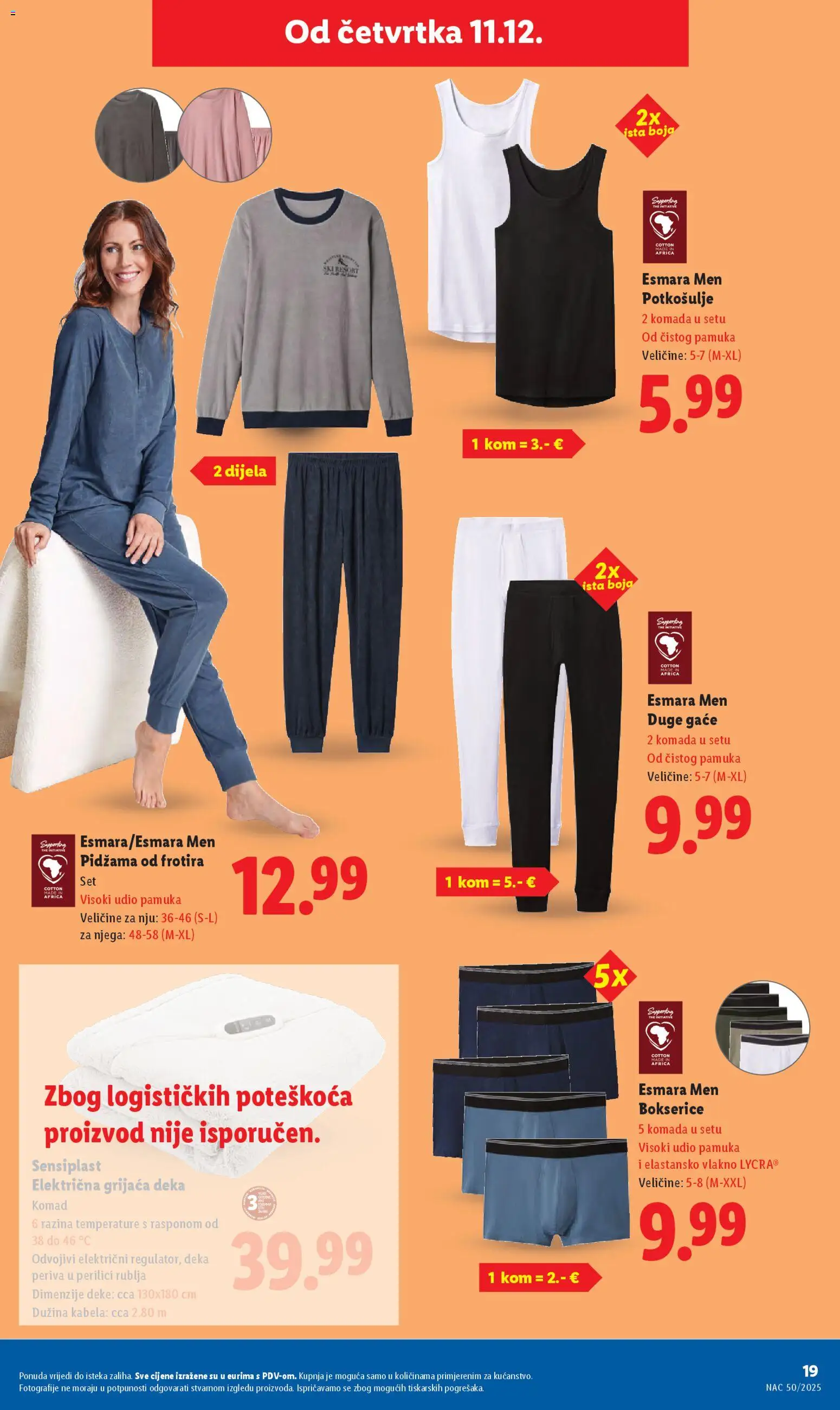 Lidl katalog | vrijedi od 11.12.2025 | Stranica: 19 | Proizvodi: Pidžama, Bokserice, Deka
