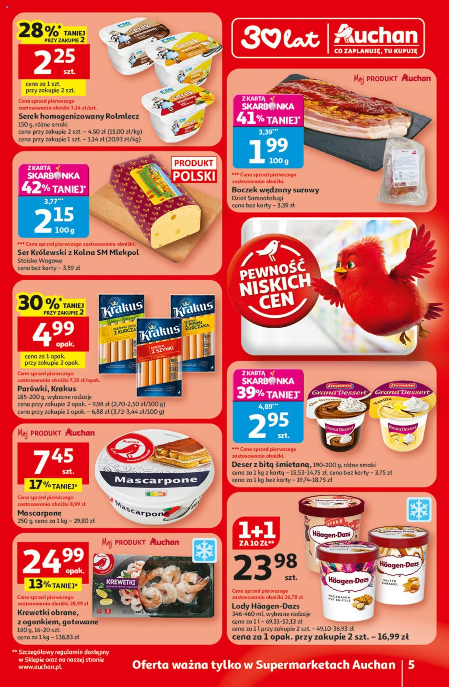 Auchan Gazetka od 29.01.2026 | Strona: 5 | Produkty: Karta, Boczek, Ser, Lody