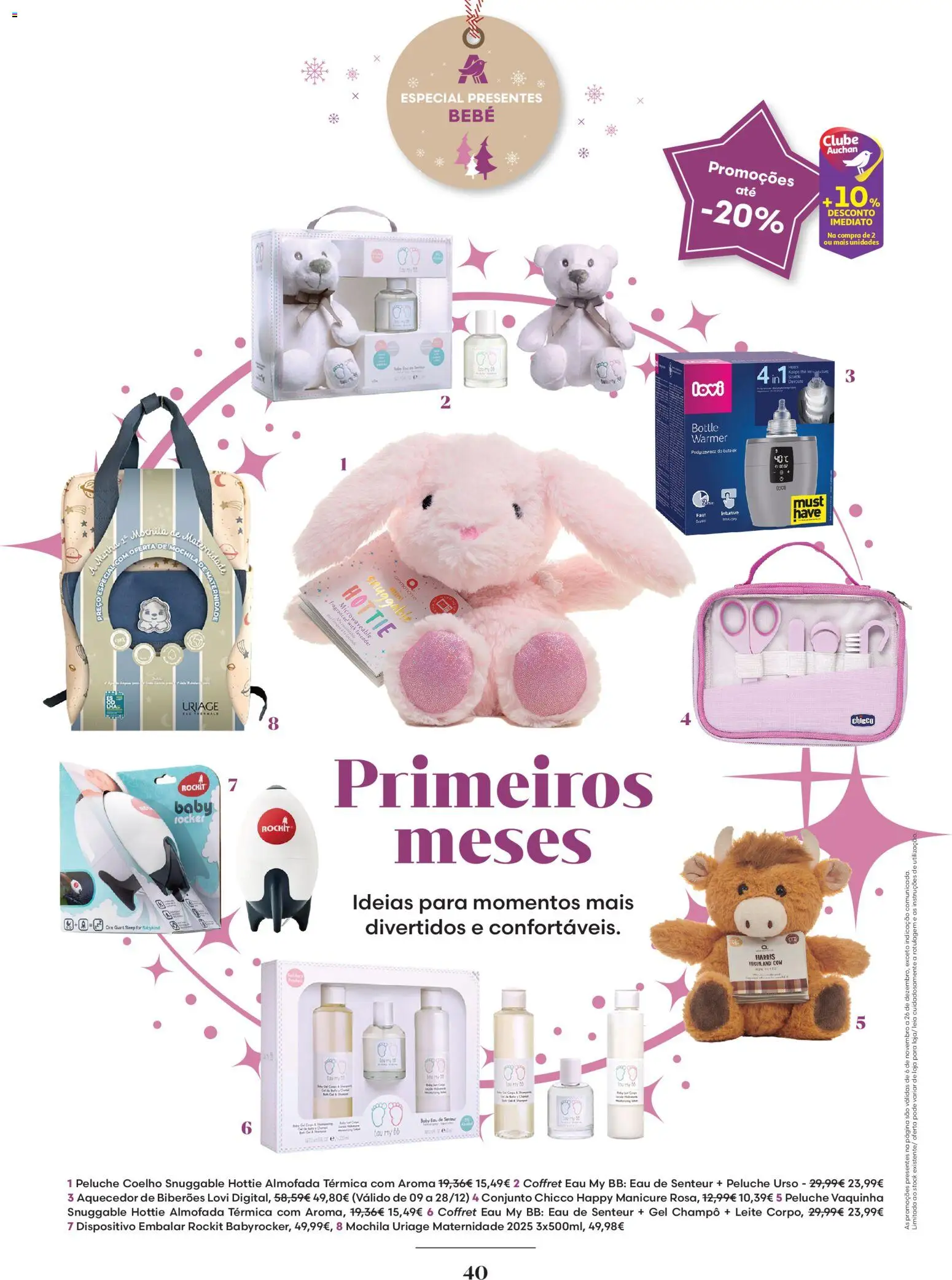 Auchan - Vem aí o Natal │ válido de 06.11.2025 | Página: 40 | Produtos: Mochila, Almofada, Leite, Coelho