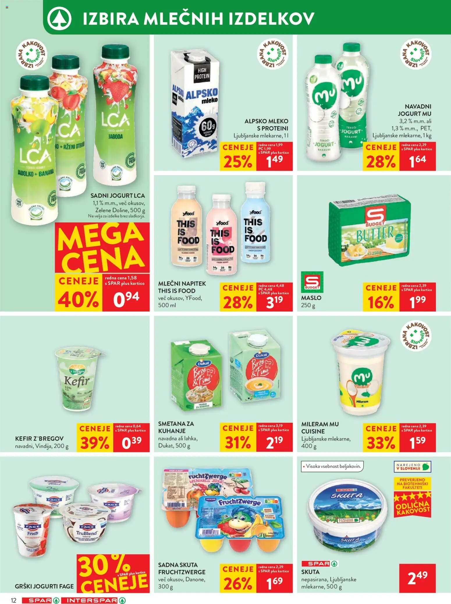 Novi Spar katalog ponudbe – veljaven od 07.01.2026 | Stran: 12 | Izdelki: Maslo, Smetana, Skuta, Mesa alta