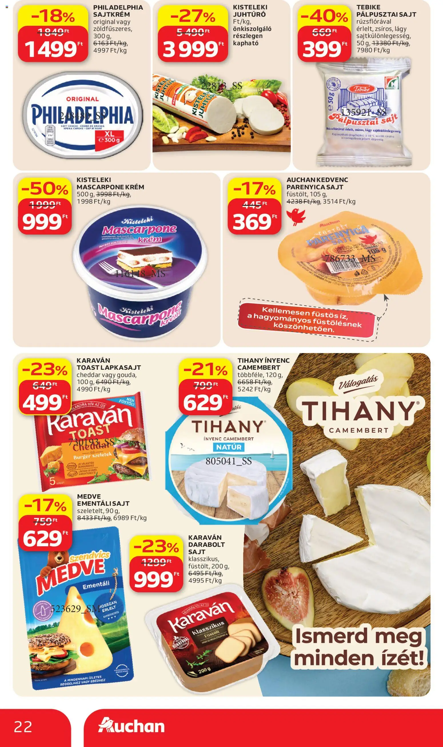 Auchan akciós ujság - amely érvényes a következő dátumtól: 26.03.2026 | Oldal: 22 | Termékek: Lapkasajt, Tihany, Parenyica sajt, Cheddar