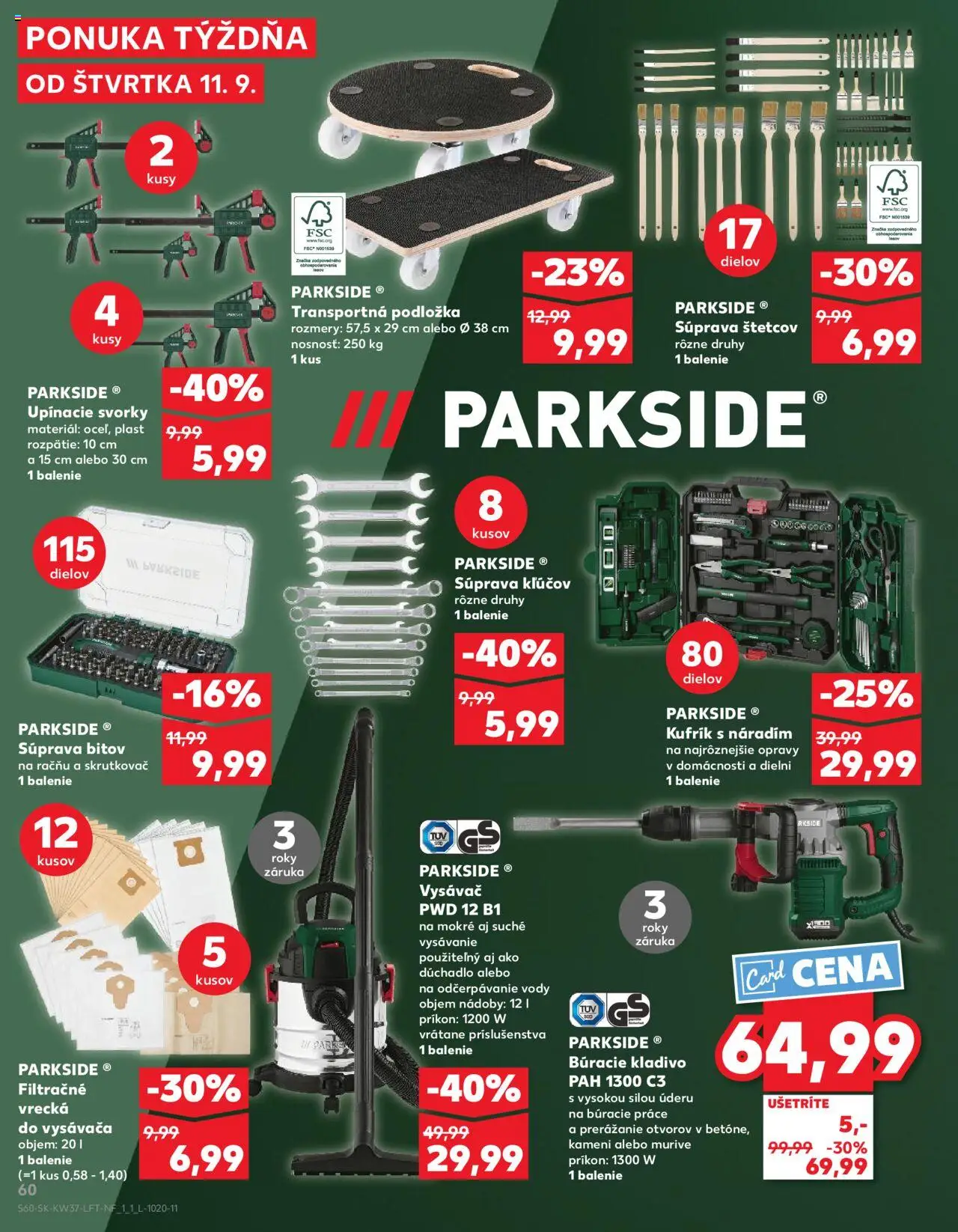 Nové Kaufland akcie – leták je platný od 11.09.2025 | Strana: 60 | Produkty: Skrutkovač, Parkside, Vysávač