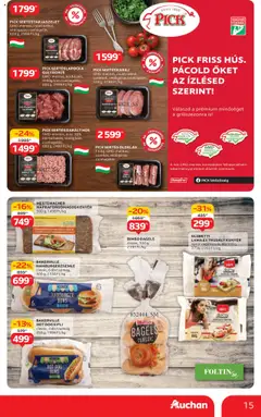 Auchan akciós ujság - amely érvényes a következő dátumtól: 10.07.2025 | Oldal: 15 | Termékek: Hús, Sertéskaraj, Kifli, Bagel