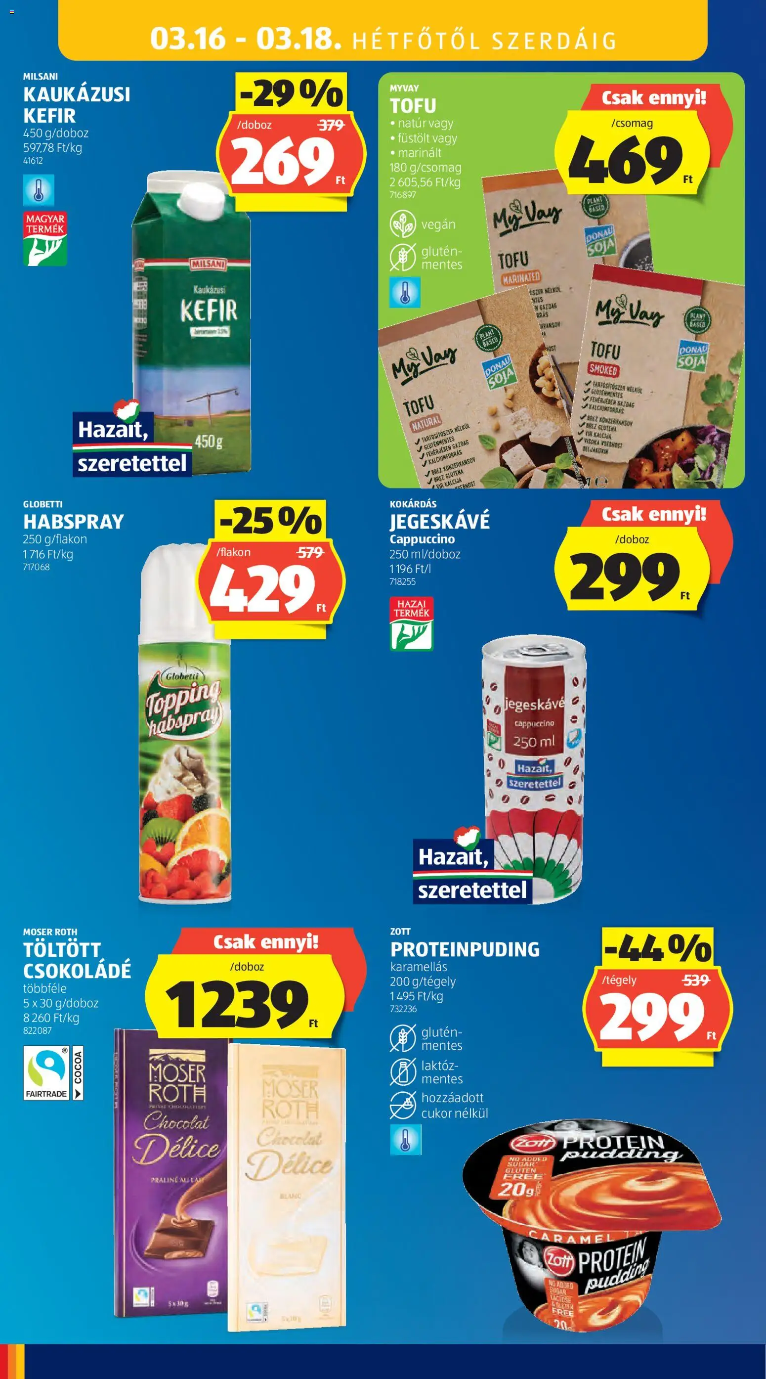 Aldi akciós ujság - amely érvényes a következő dátumtól: 12.03.2026 | Oldal: 54 | Termékek: Protein, Praliné, Kaukázusi kefír, Gluténmentes