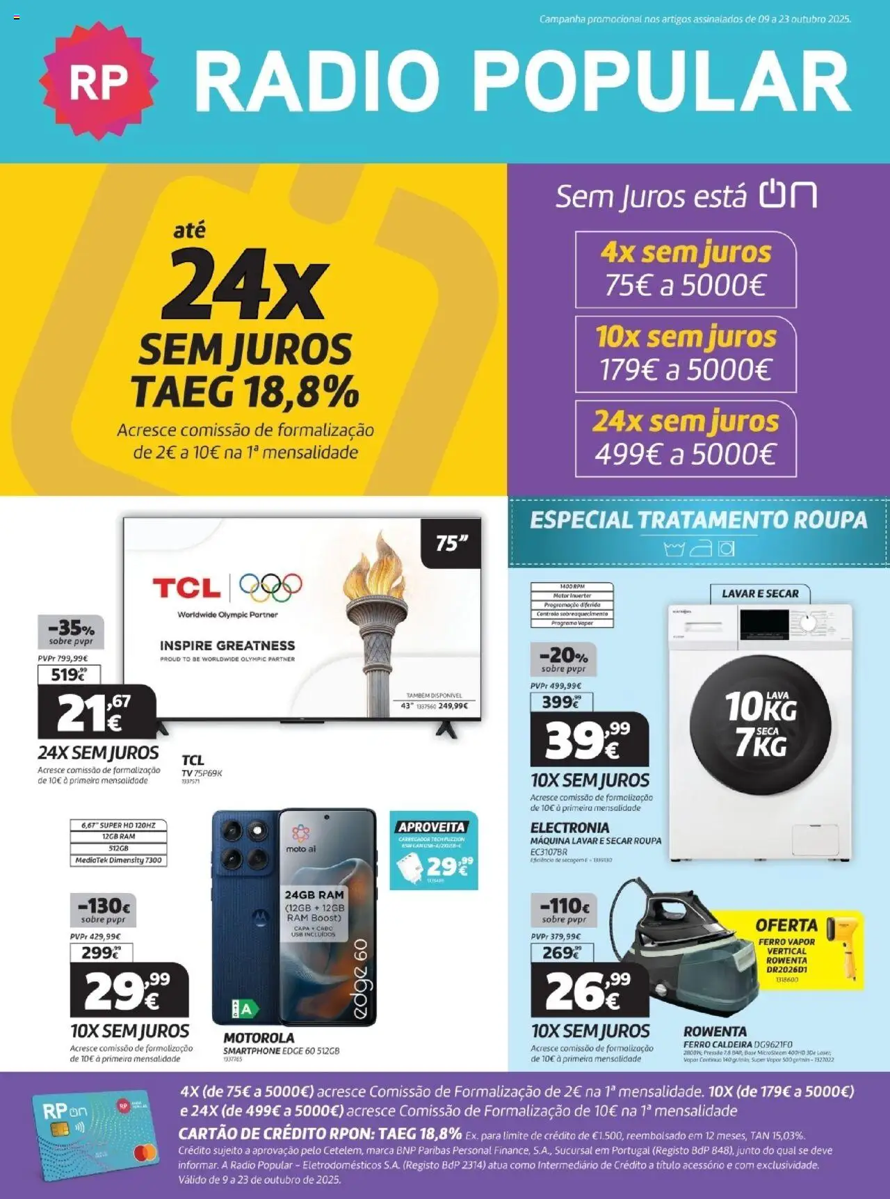 Radio Popular - Até 24x Sem Juros │ válido de 09.10.2025 | Página: 1 | Produtos: Smartphone, USB, Ferro, Base