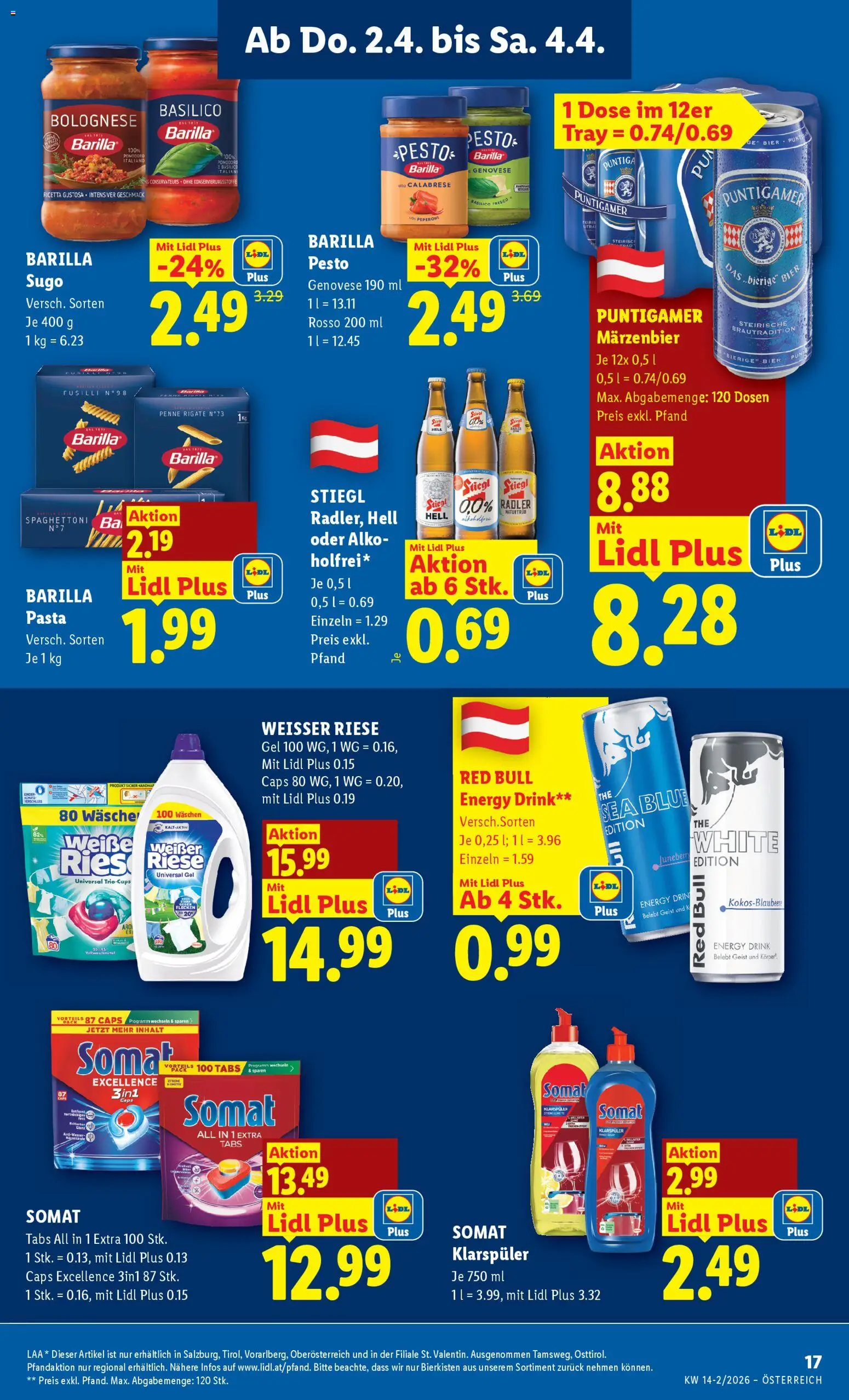 Lidl Flugblatt - Altenmarkt im Pongau, St. Johann im Pongau, Zell am See gültig ab 02.04.2026 | Seite: 19 | Produkte: Klarspüler, Pasta, Bier