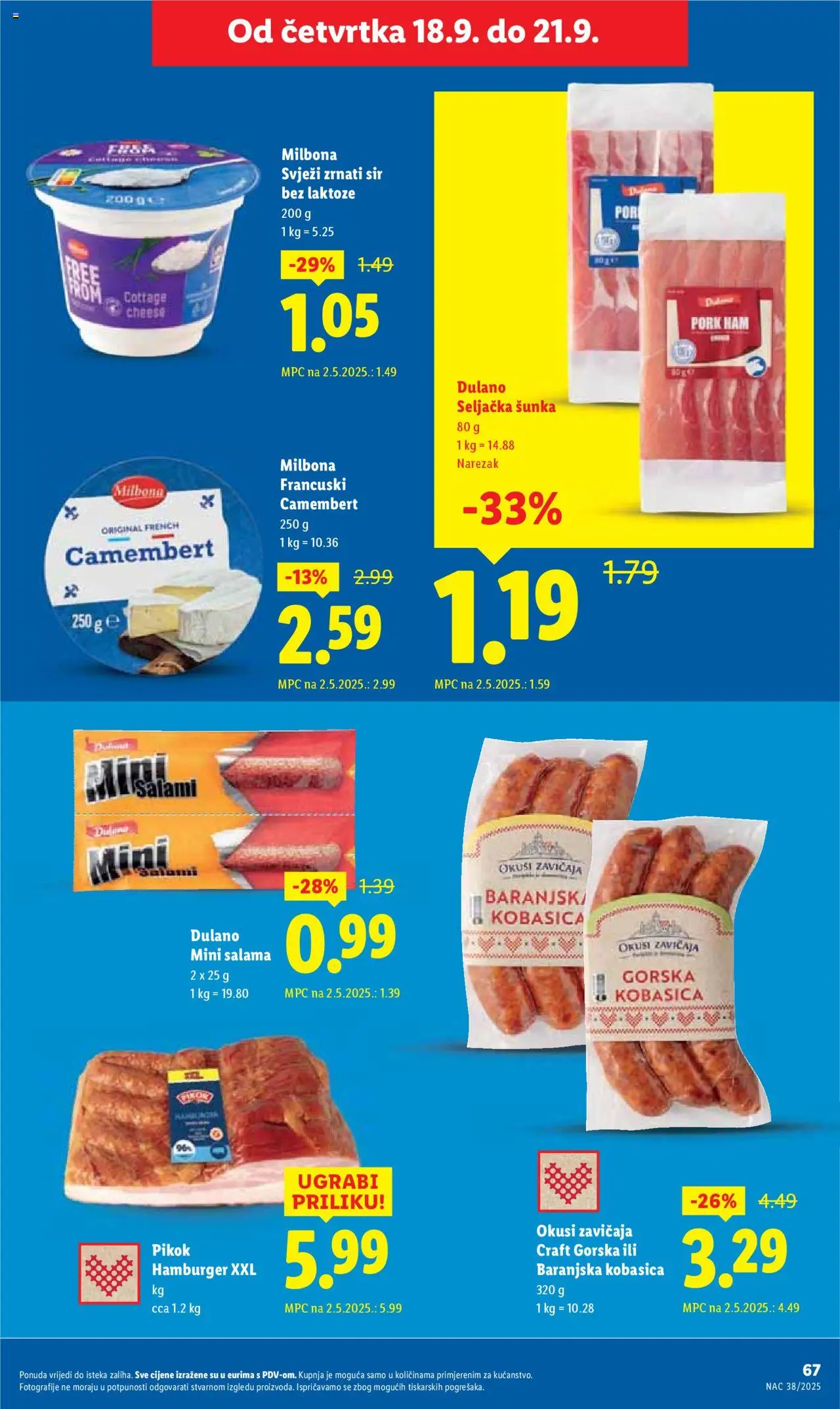 Lidl katalog | vrijedi od 15.09.2025 | Stranica: 67 | Proizvodi: Sir, Šunka, Narezak, Hamburger