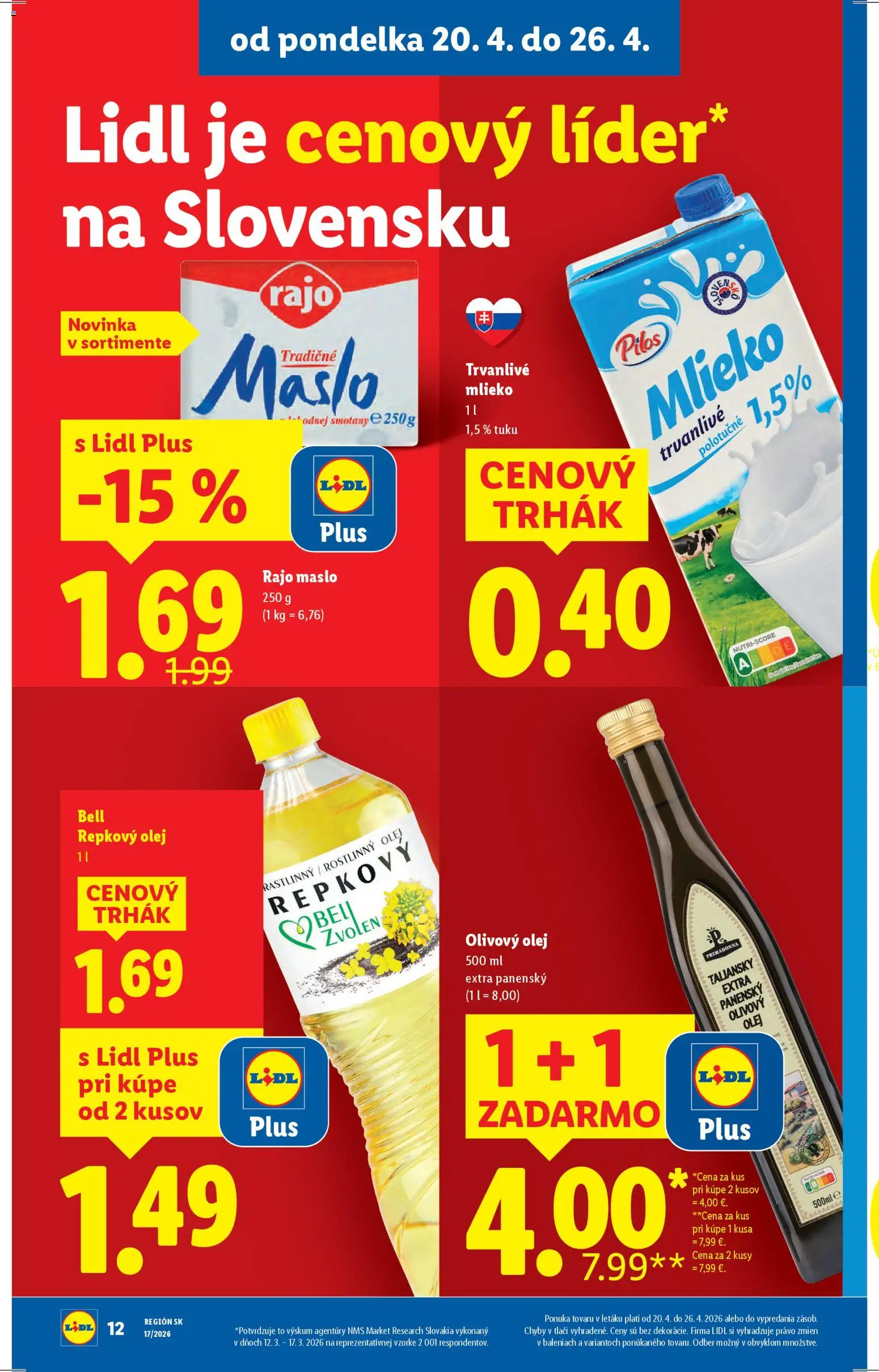 Nové Lidl akcie – leták je platný od 20.04.2026 | Strana: 12 | Produkty: Maslo, Olej, Olivový olej, Trvanlivé mlieko