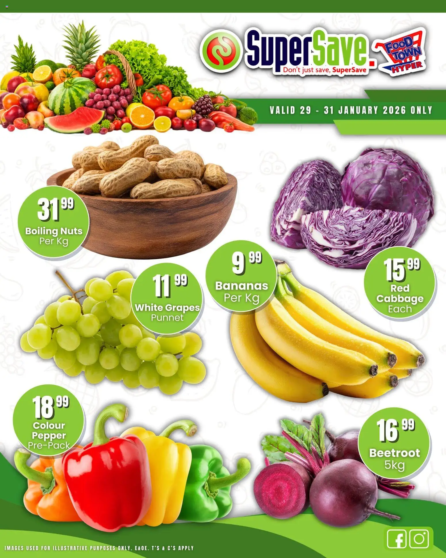 New Super Save catalogue – valid from 29.01.2026 | Page: 3 | Products: Bananas, Nuts, Pepper, Grapes