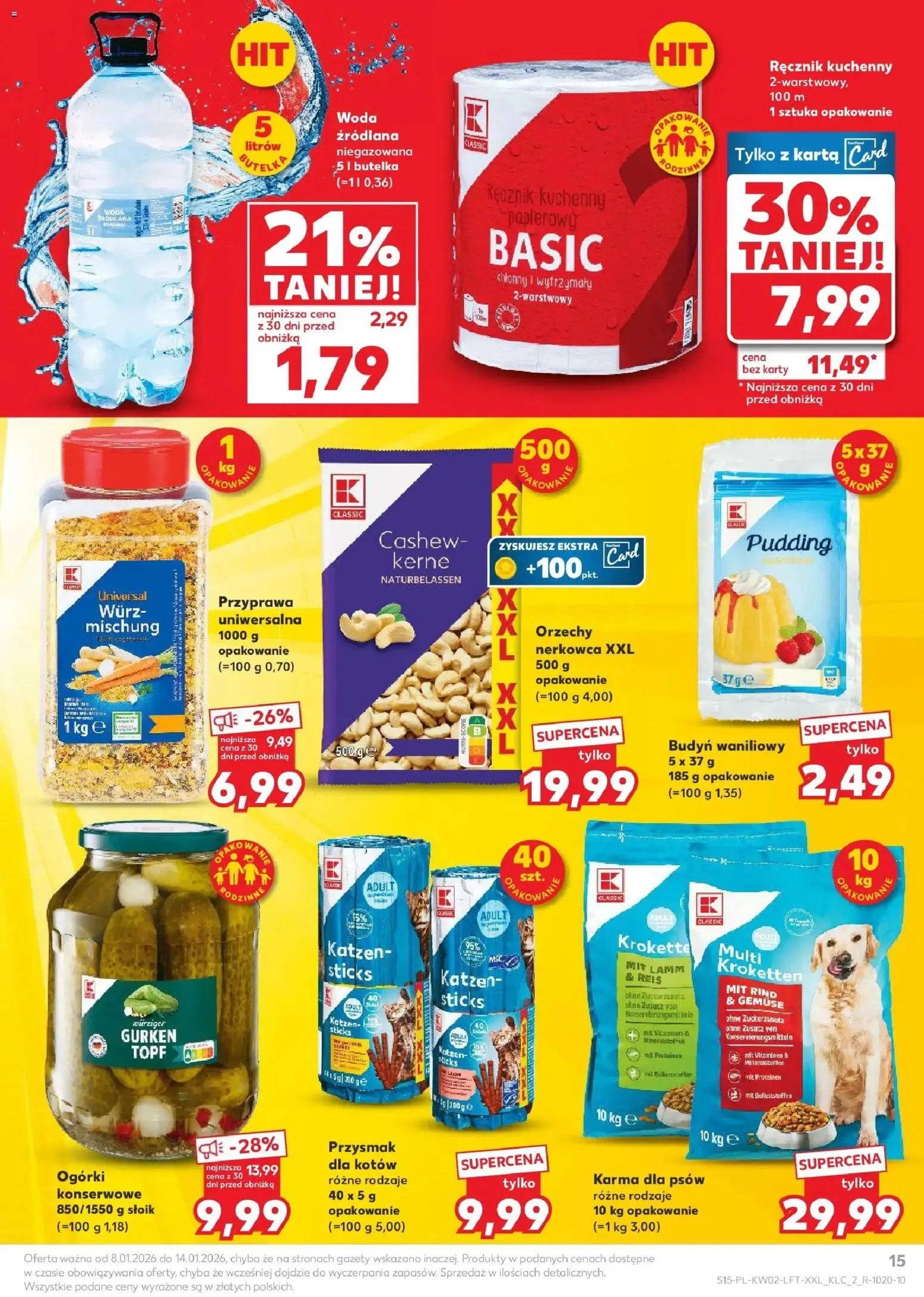 Kaufland gazetka od 08.01.2026 | Strona: 15 | Produkty: Karta, Orzechy, Ogórki, Karma dla psów