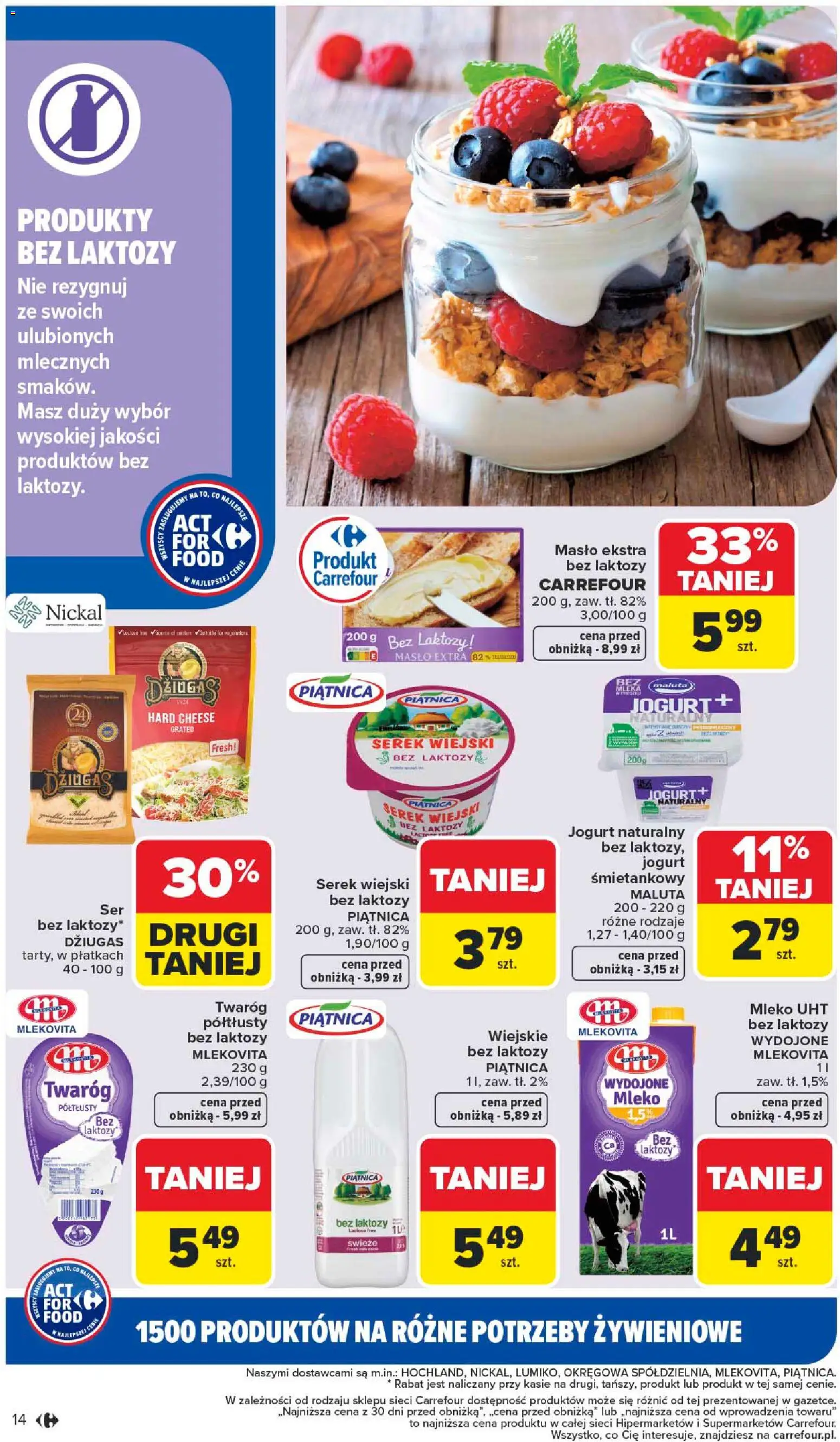 Carrefour Gazetka - Act for food od 05.01.2026 | Strona: 14 | Produkty: Bez laktozy, Serek wiejski, Jogurt, Twaróg