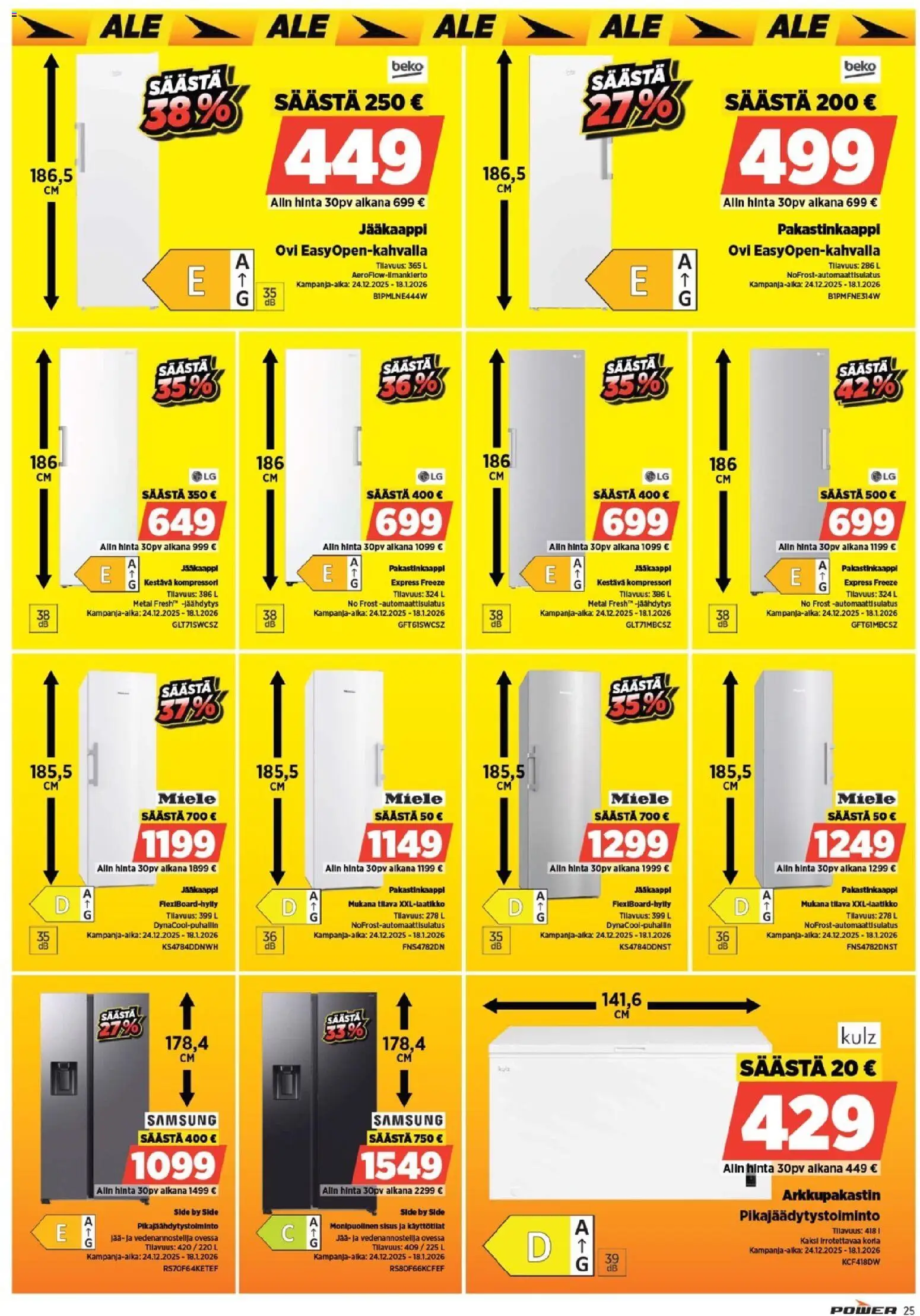 Power tarjoukset – voimassa 12.01.2026 alkaen | Sivu: 27 | Tuotteet: Jääkaappi, Arkkupakastin, Pakastinkaappi