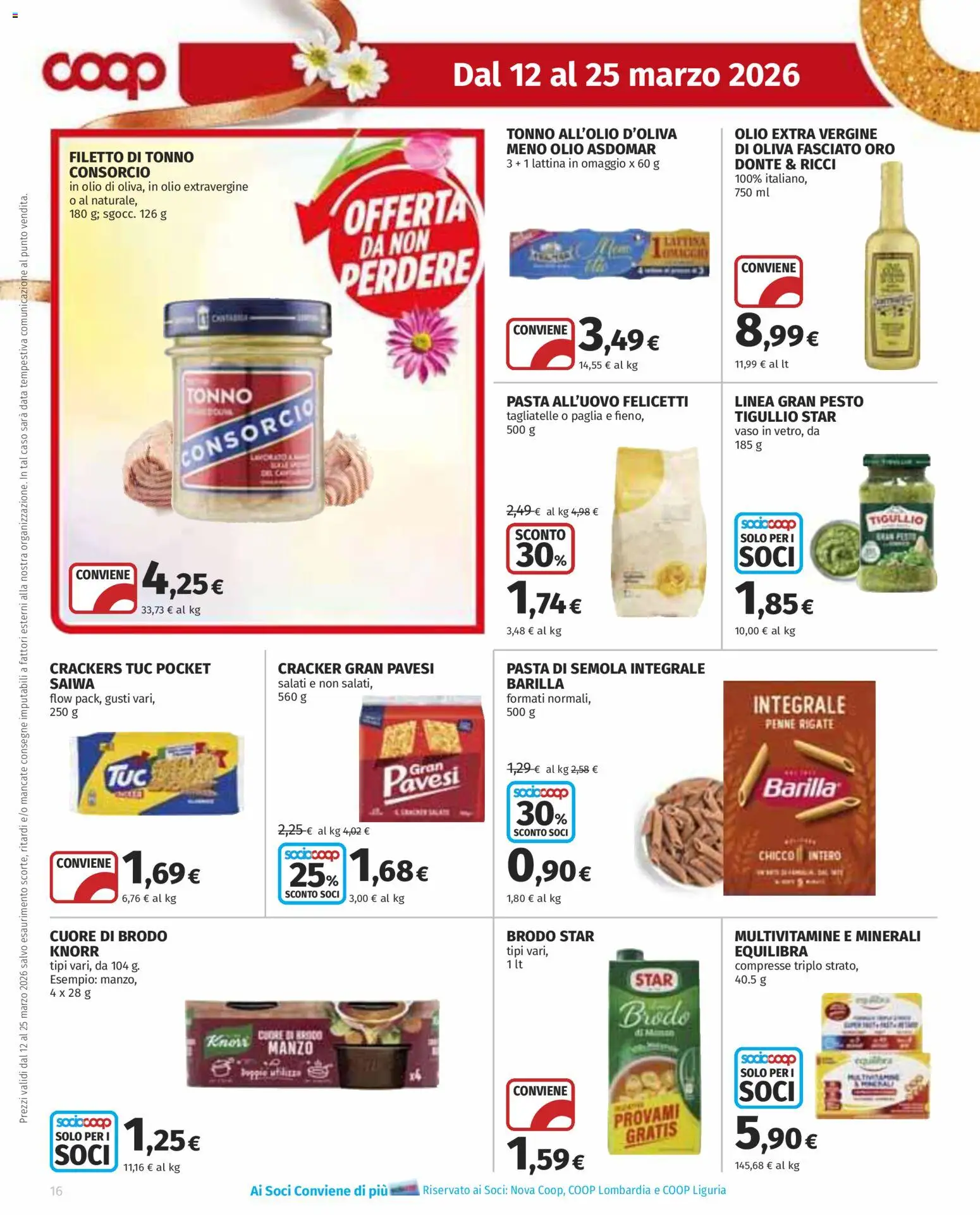 Volantino COOP del 12.03.2026 | Pagina: 16 | Prodotti: Pasta, Crackers, Pesto, Tonno