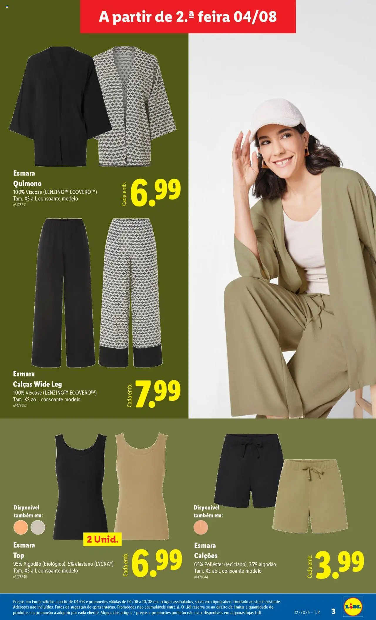 Lidl Novidades │ válido de 04.08.2025 | Página: 3 | Produtos: Quimono, Algodão, Calças, Calções