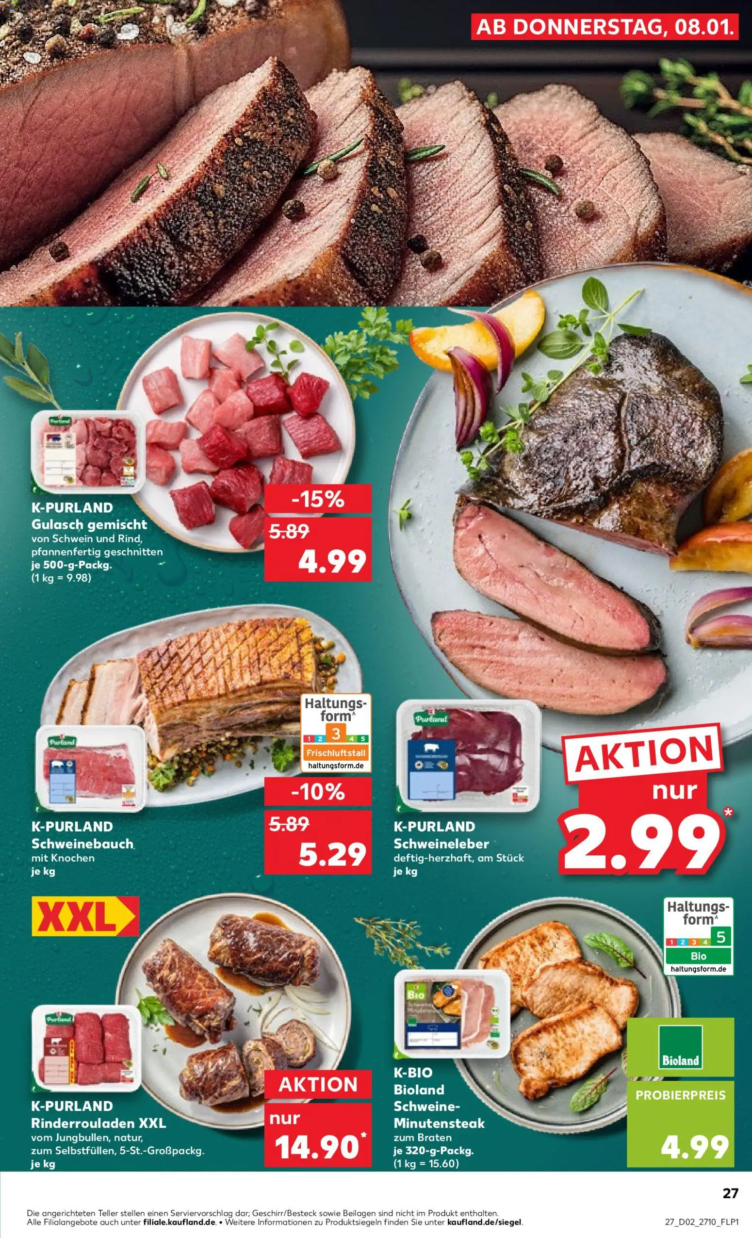 Kaufland prospekt Zeitz	 – gültig ab 08.01.2026 | Seite: 27 | Produkte: Rinderrouladen, Schweinebauch, Gulasch, Steak