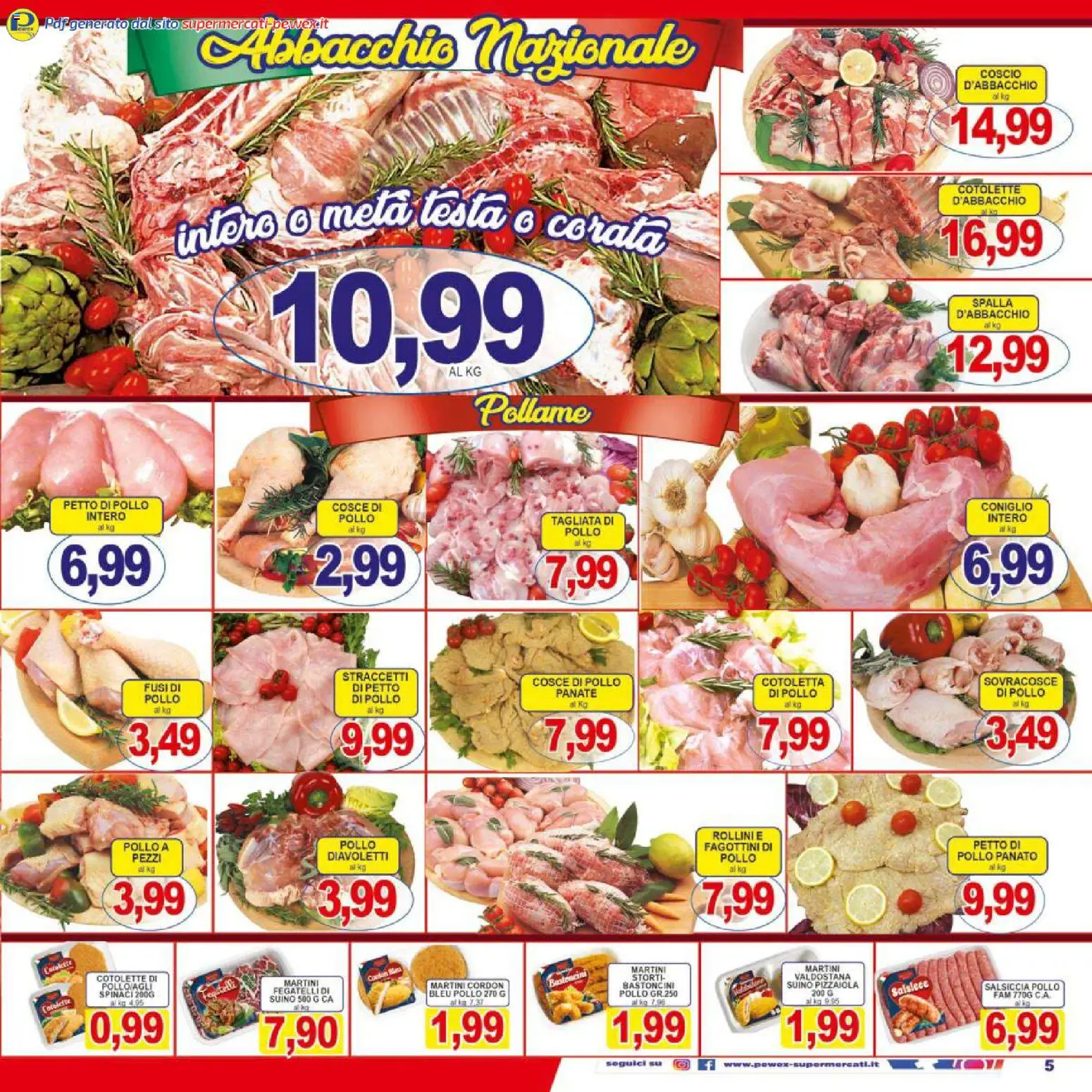 Volantino Pewex del 06.03.2026 | Pagina: 5 | Prodotti: Petto di Pollo, Suino, Salsiccia, Cosce di pollo