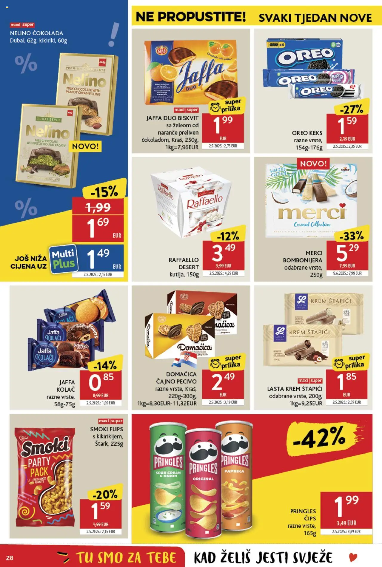 Konzum katalog | vrijedi od 25.06.2025 | Stranica: 28 | Proizvodi: Pringles, Naranče, Štapići, Raffaello