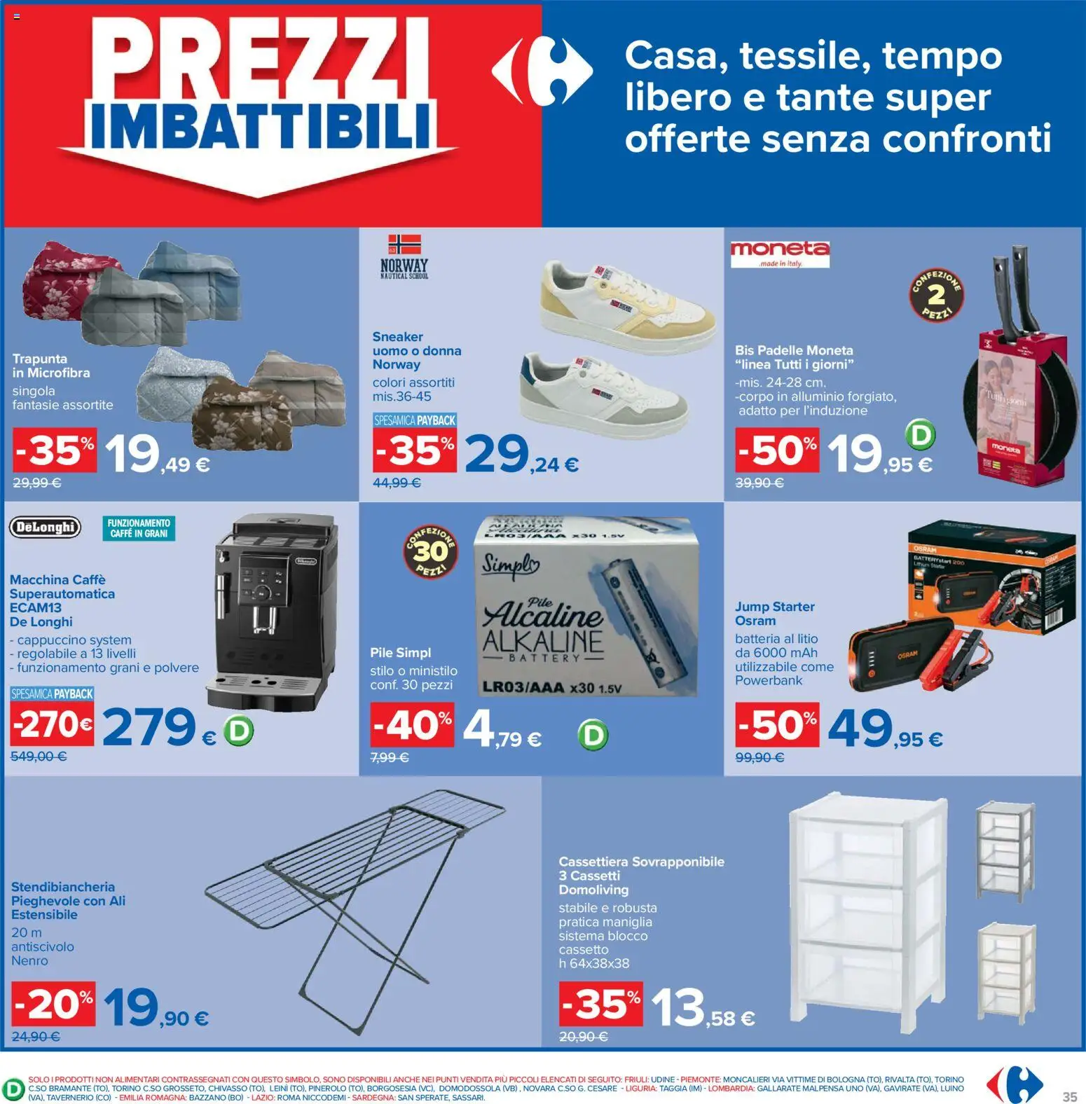 Volantino Carrefour del 15.01.2026 | Pagina: 35 | Prodotti: Pile, Trapunta, Stendibiancheria, Cassettiera