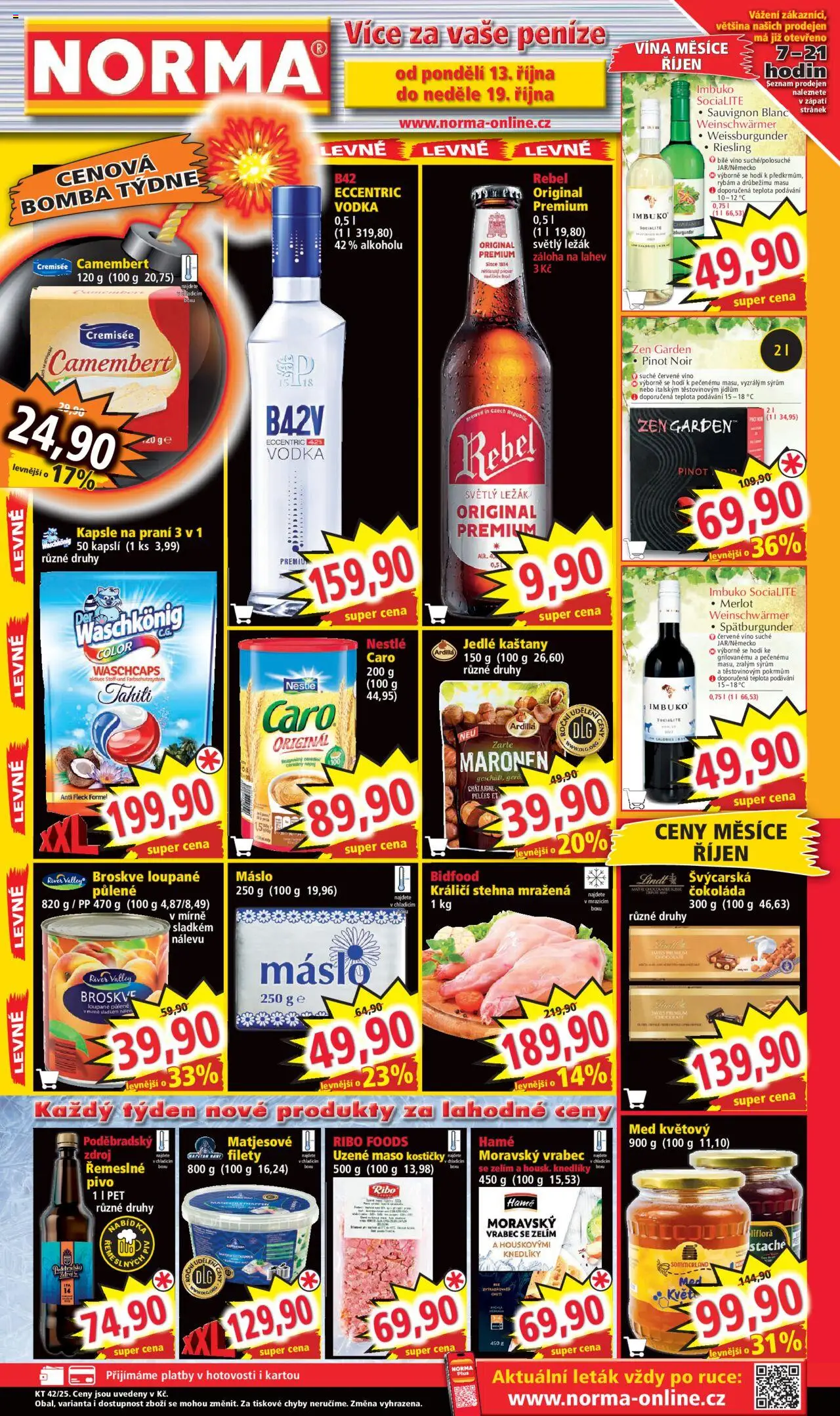 Norma leták od 13.10.2025 | Strana: 1 | Produkty: Bílé víno, Vodka, Merlot, Maso