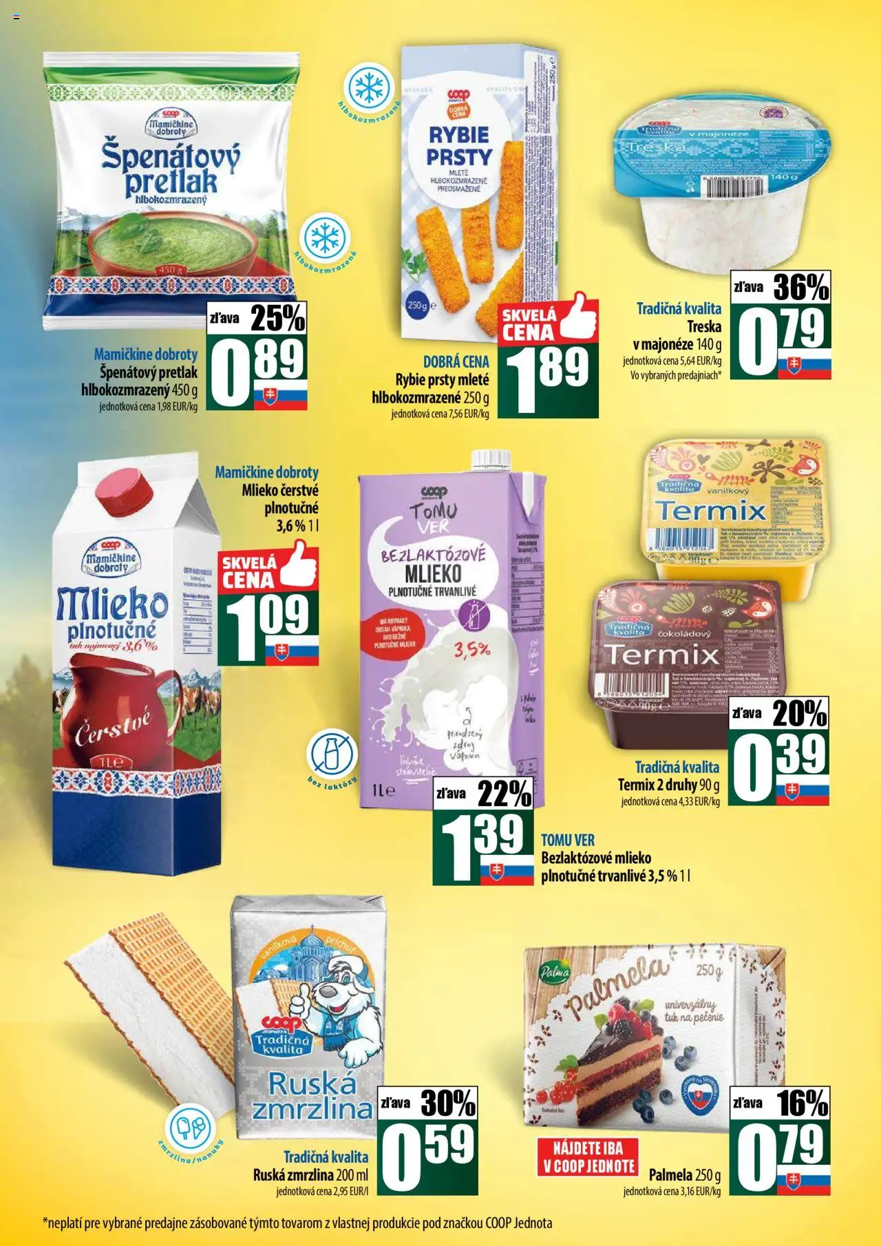 COOP Jednota široká ponuka │ platný od 31.07.2025 | Strana: 3 | Produkty: Mlieko, Zmrzlina, Bezlaktózové mlieko, Treska