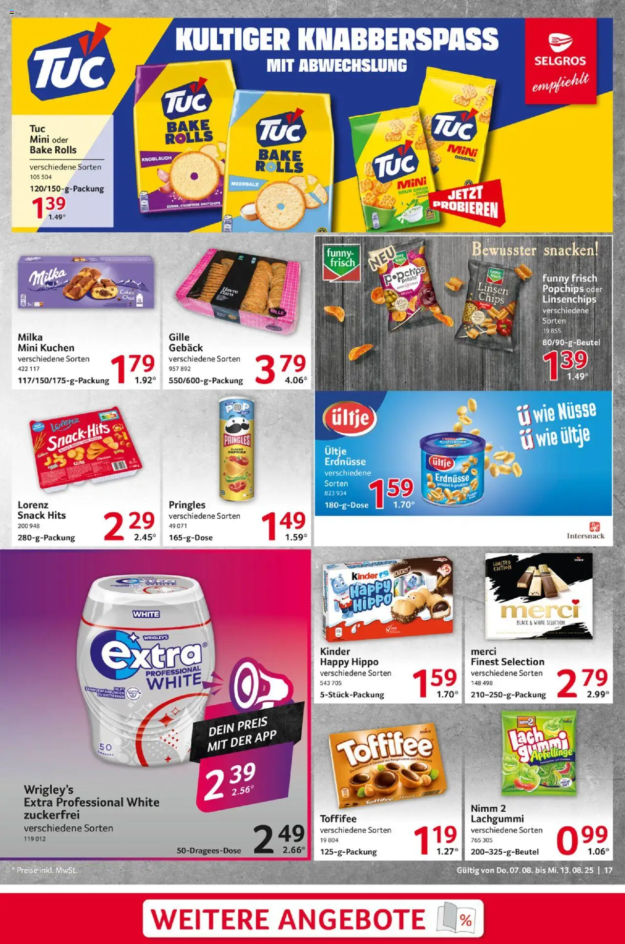 Selgros Prospekt 	 - gültig ab dem 07.08.2025 | Seite: 17 | Produkte: Erdnüsse, Toffifee, Pringles, Kuchen
