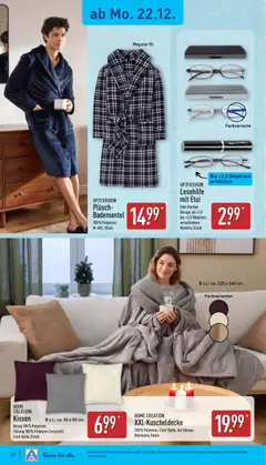Aldi Prospekt 	 ab 22.12.2025 gültig | Seite: 21 | Produkte: Up2fashion, Kissen, Bademantel, Home creation
