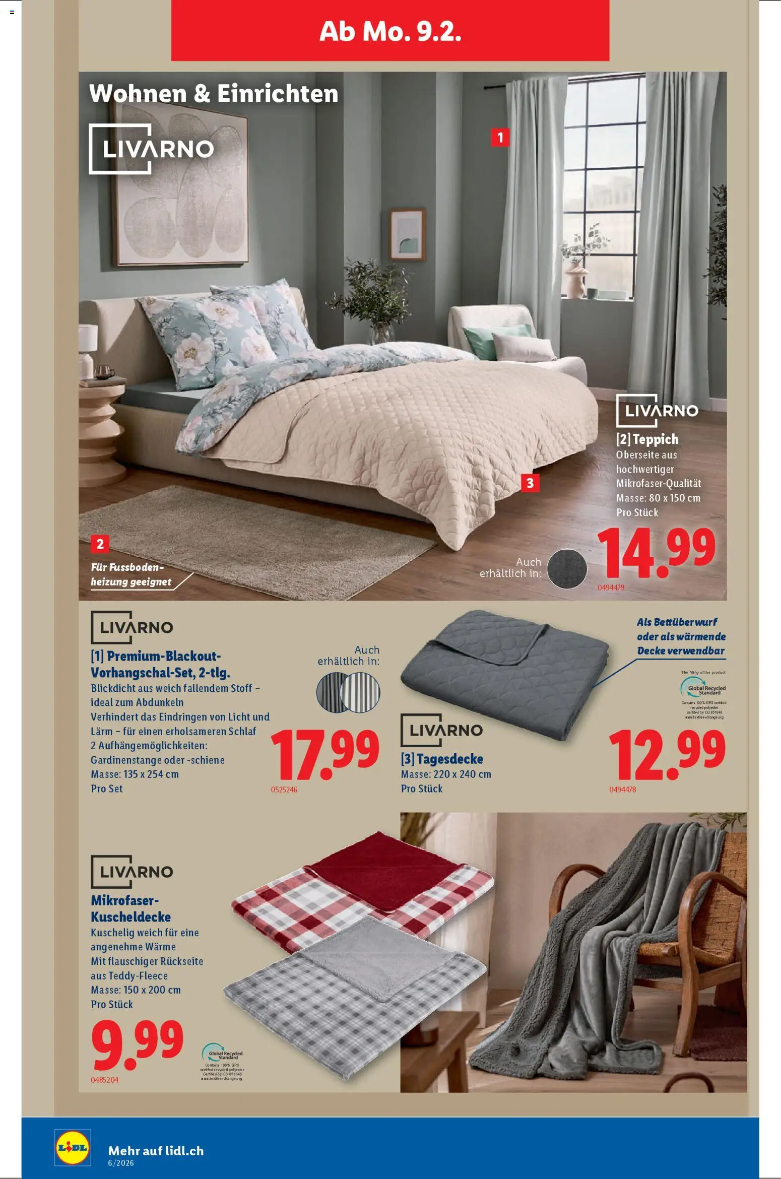 Lidl Aktionen – gültig ab 05.02.2026 | Seite: 32 | Produkte: Tagesdecke, Decke, Teppich