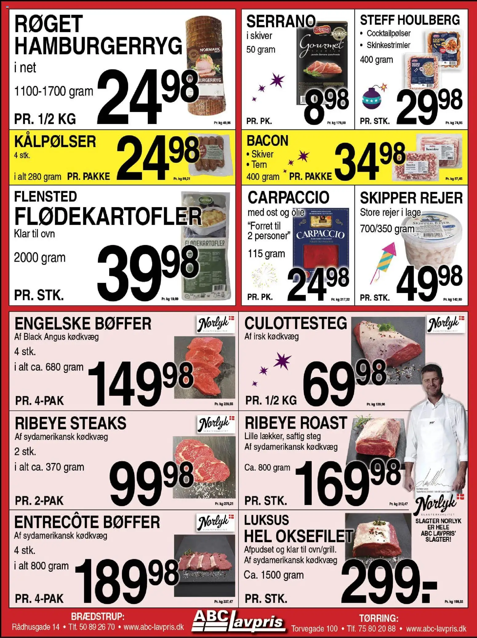 Abc Lavpris tilbudsavis – gyldig fra 24.12.2025 | Side: 5 | Produkter: Bøffer, Cocktailpølser, Entrecote, Rejer