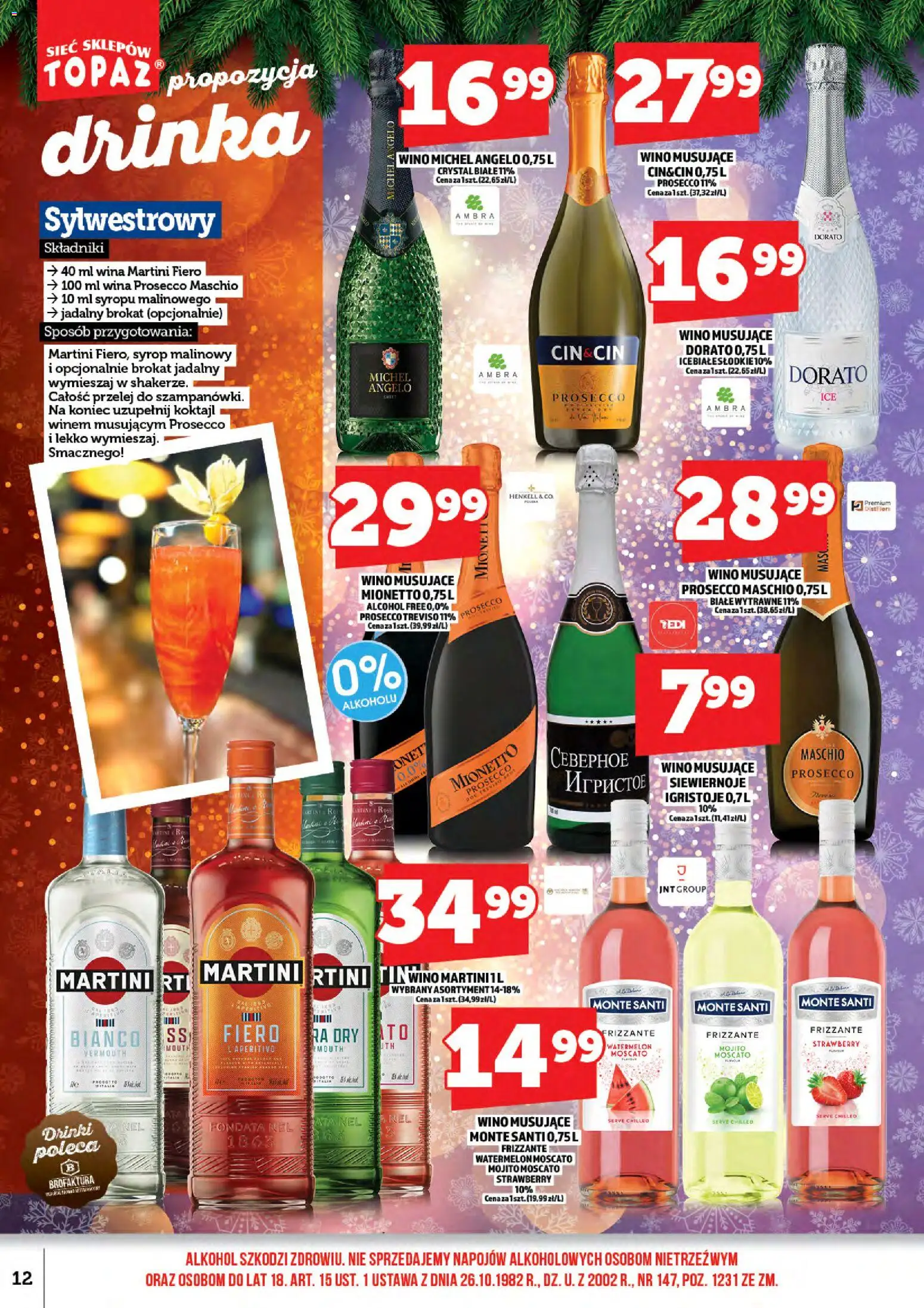 Topaz Gazetka alkoholowa od 15.12.2025 | Strona: 14 | Produkty: Syrop, Martini, Syrop malinowy, Prosecco