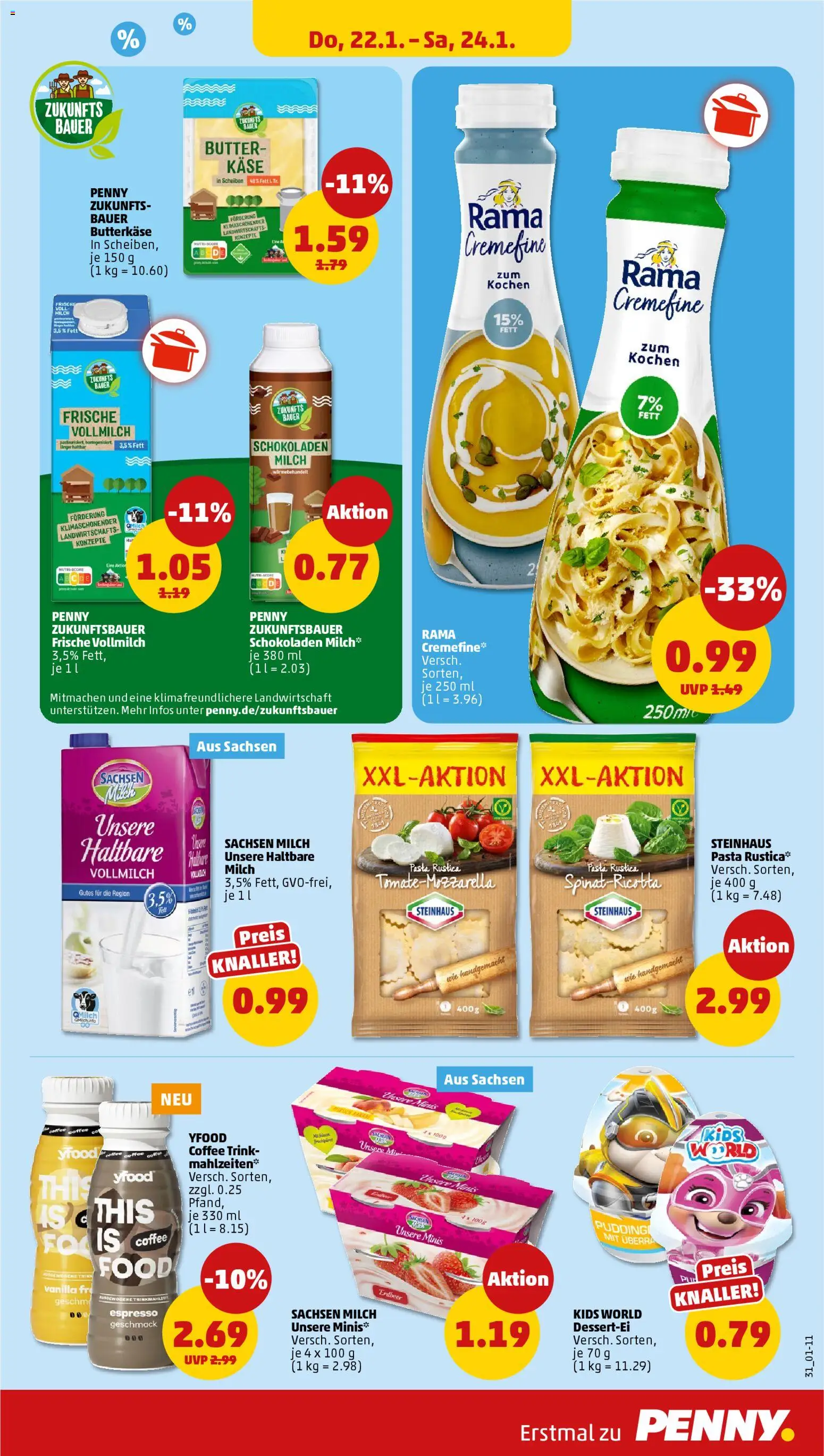 Penny Prospekt 	 – gültig ab 19.01.2026 | Seite: 33 | Produkte: Rama, Käse, YFood, Pasta