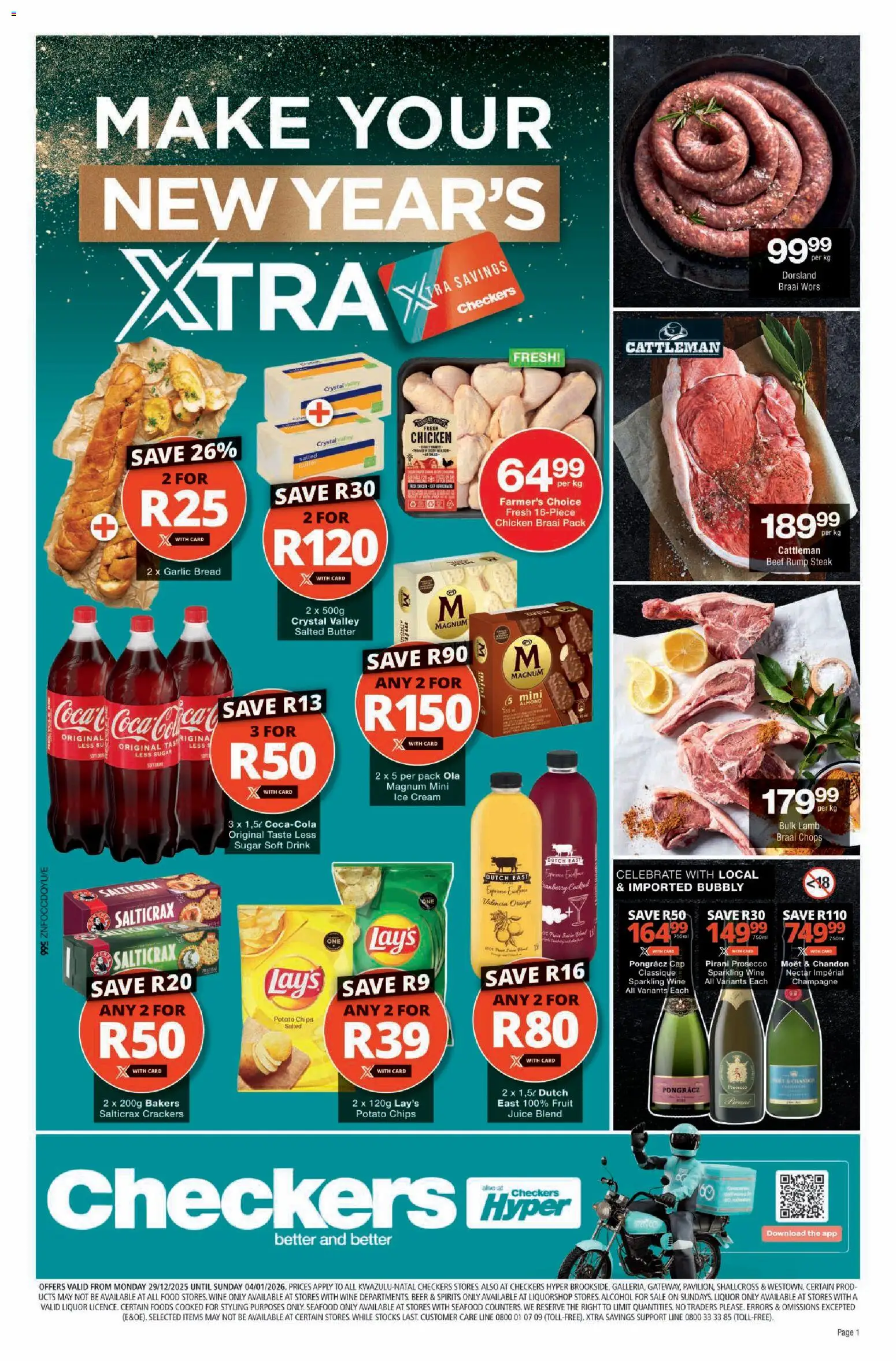 New Checkers catalogue – valid from 29.12.2025 | Page: 1 | Products: Steak, Bread, Beef, Sugar