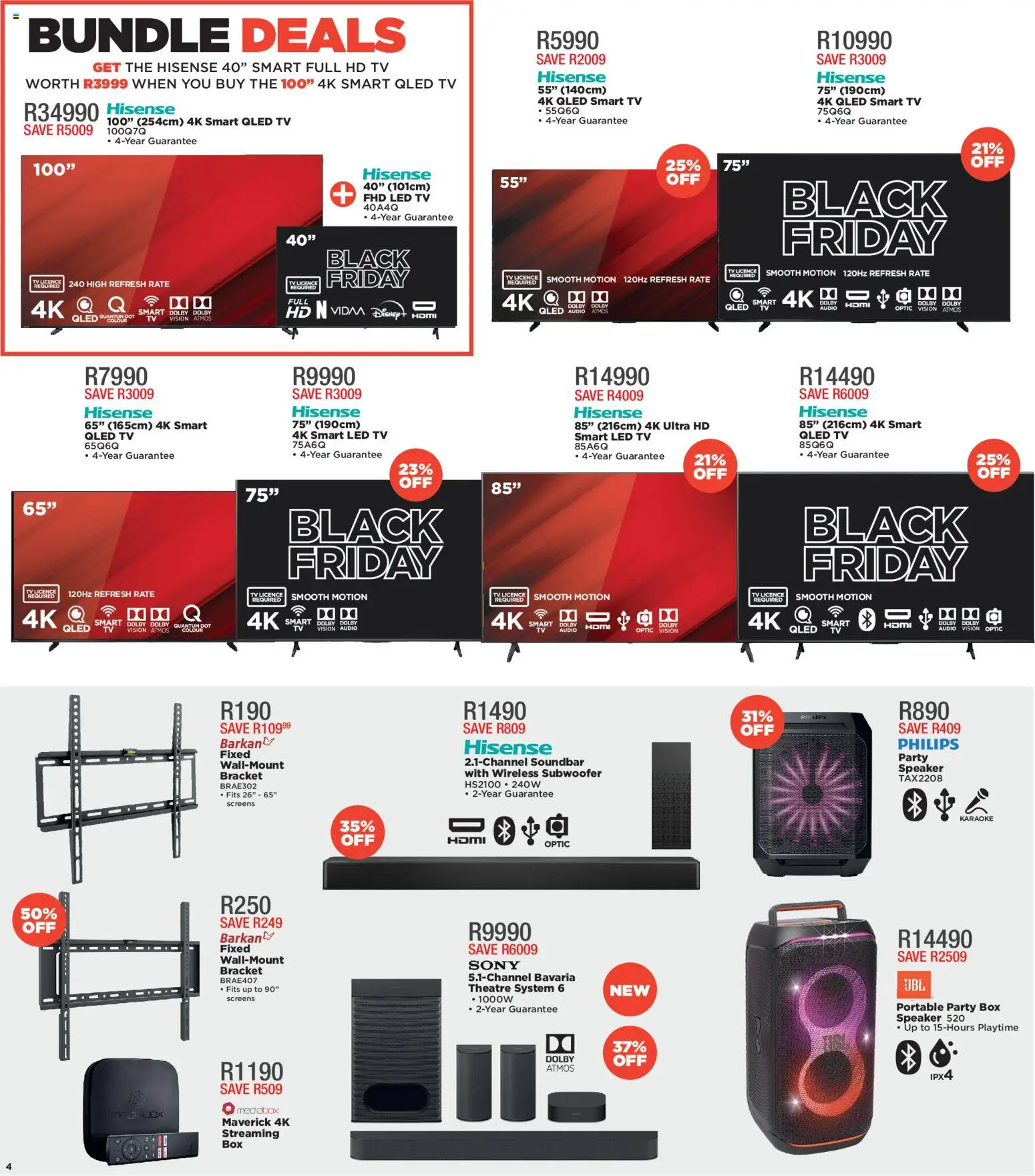 New House and Home catalogue – valid from 24.11.2025 | Page: 4 | Products: Audio, Speaker, Soundbar, Subwoofer