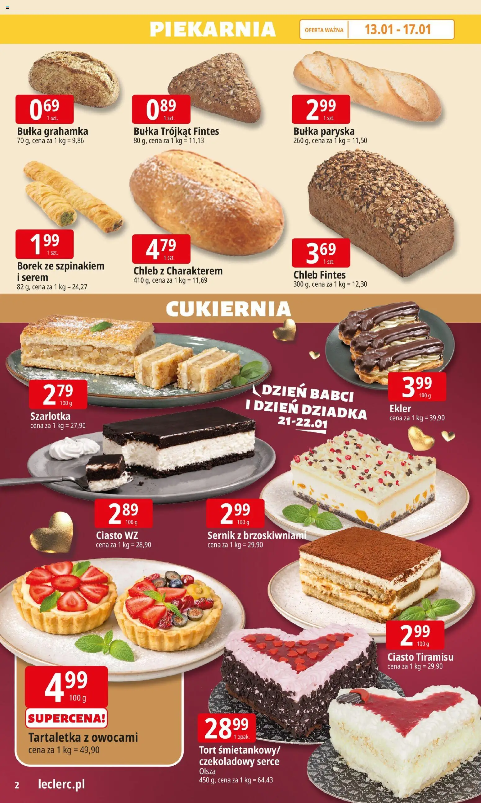 E.Leclerc Gazetka - Zamość od 13.01.2026 | Strona: 2 | Produkty: Ciasto, Tiramisu, Tort, Bułka