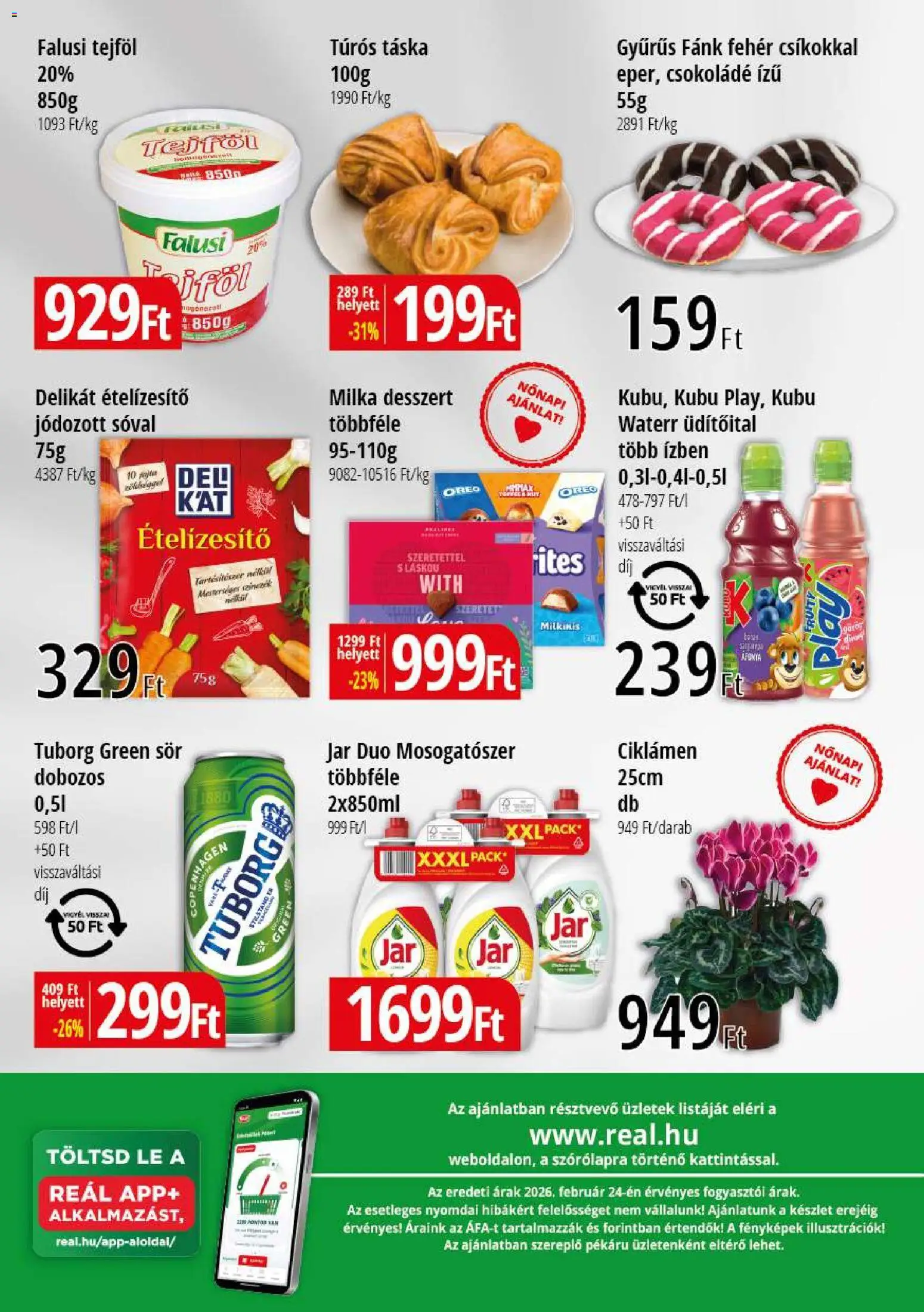 Reál akciós ujság - amely érvényes a következő dátumtól: 05.03.2026 | Oldal: 2 | Termékek: Fánk, Túrós táska, Sör, Mosogatószer