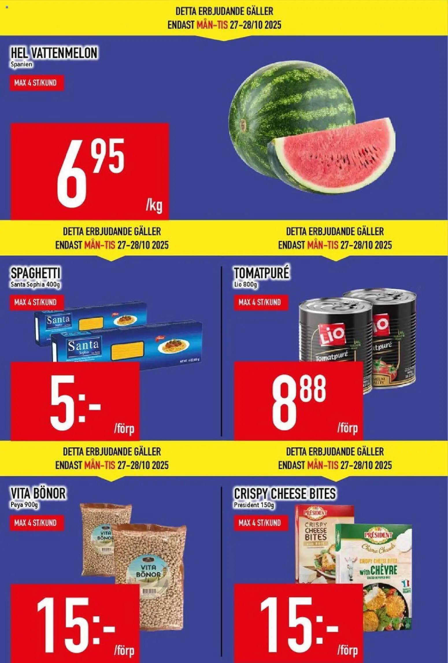 Matdax reklamblad aktuell från 27.10.2025 | Sida: 3 | Produkter: Galler, Tomatpure, Spaghetti, Bönor
